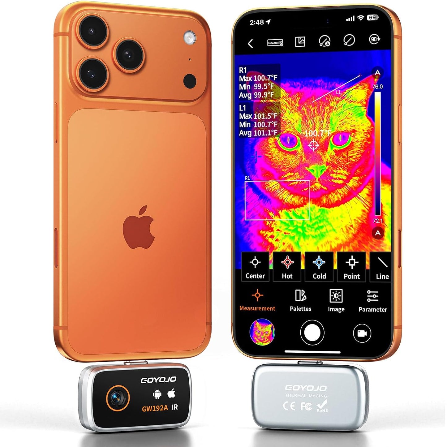 GOYOJO Thermal Imaging Camera for Android/iphone 15/16/17 iOS Series 192x192 IR Resolution– Water Leak Detection HVAC Electrical Plumbing, Automotive Repair, Home Inspection, DIY-USB-C Infrared Imager