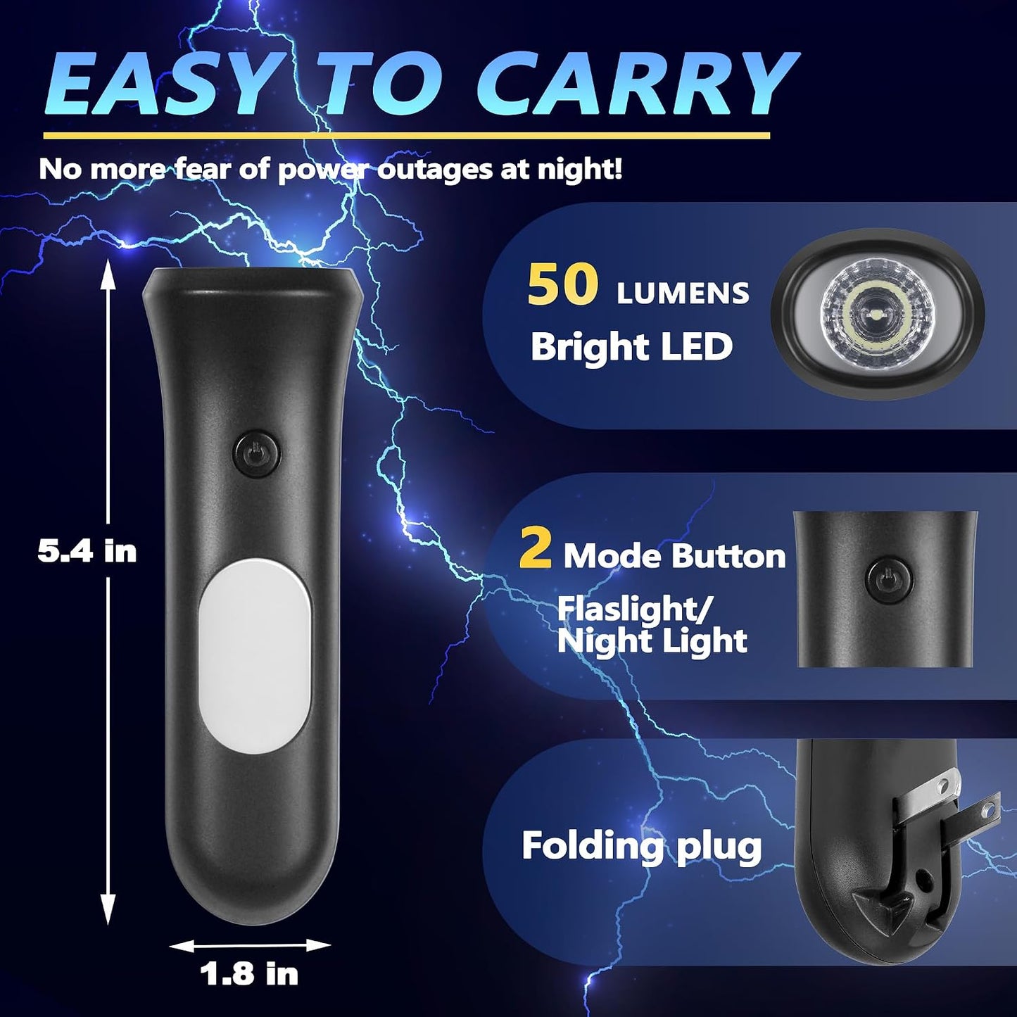 ROSSEX 4 in 1 Emergency Lights for Home Power Failure, 3 Pcs Rechargeable LED Flashlight Plug in Wall, Automatic Turn-On Power Outage Night Light Flashlight for Hurricane Preparedness Items, Black