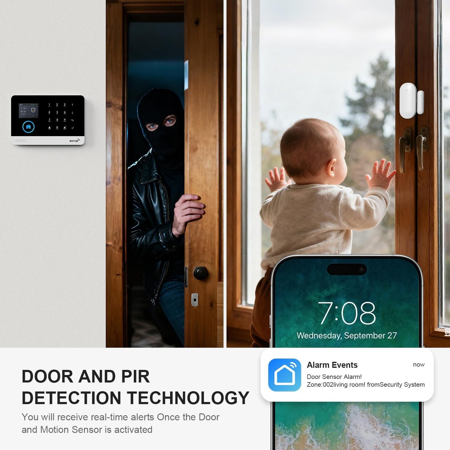 LWOHSI Home Alarm System with LCD Screen,Wireless Home Security Systems with Door Window/Motion Sensors,Loud Siren,GSM 4G /SMS/Tuya APP Alerts,Compatible with Alexa and Google,NO Monthly Fees