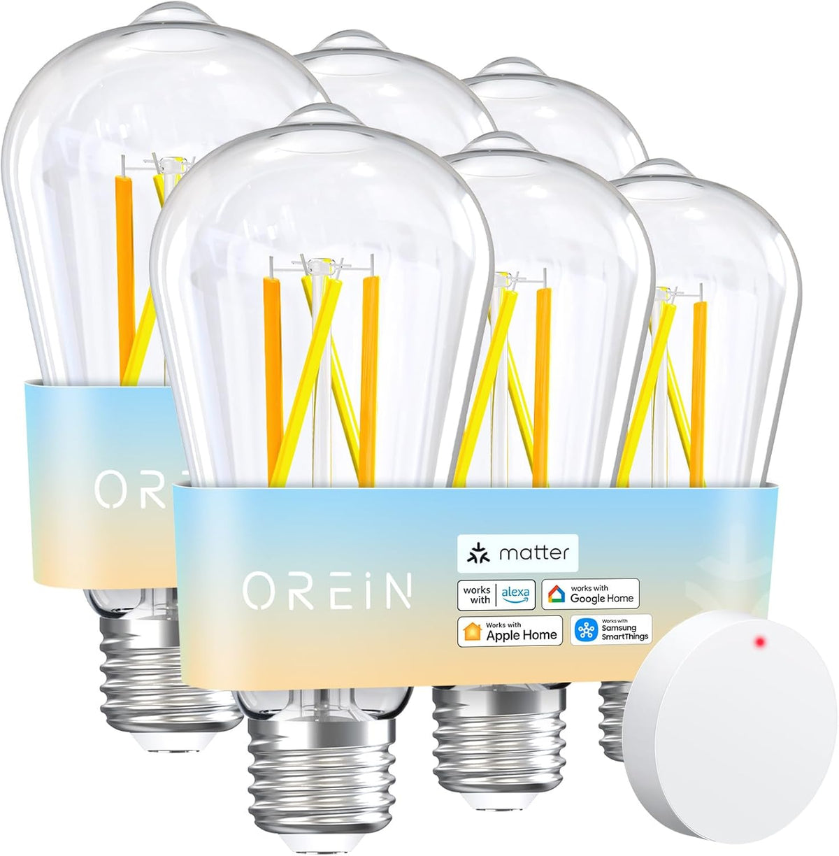 OREiN Smart Edison Light Bulbs, 2.4 Ghz Wi-Fi ST19(58) Vintage Light Bulbs E26, 800LM Dimmable via app, 2700-6500K Tunable, Smart LED Filament Bulb Works with Alexa/Google Home, 60W Equivalent 4Pack