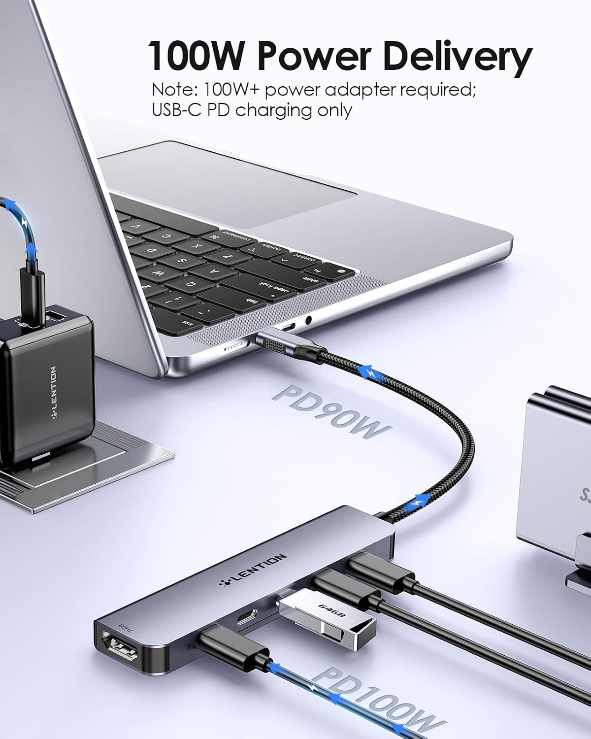 LENTION 6 in 1 USB C Hub 10Gbps, 4 USB-C 3.2 Gen 2 Ports, 4K@60Hz, 100W PD