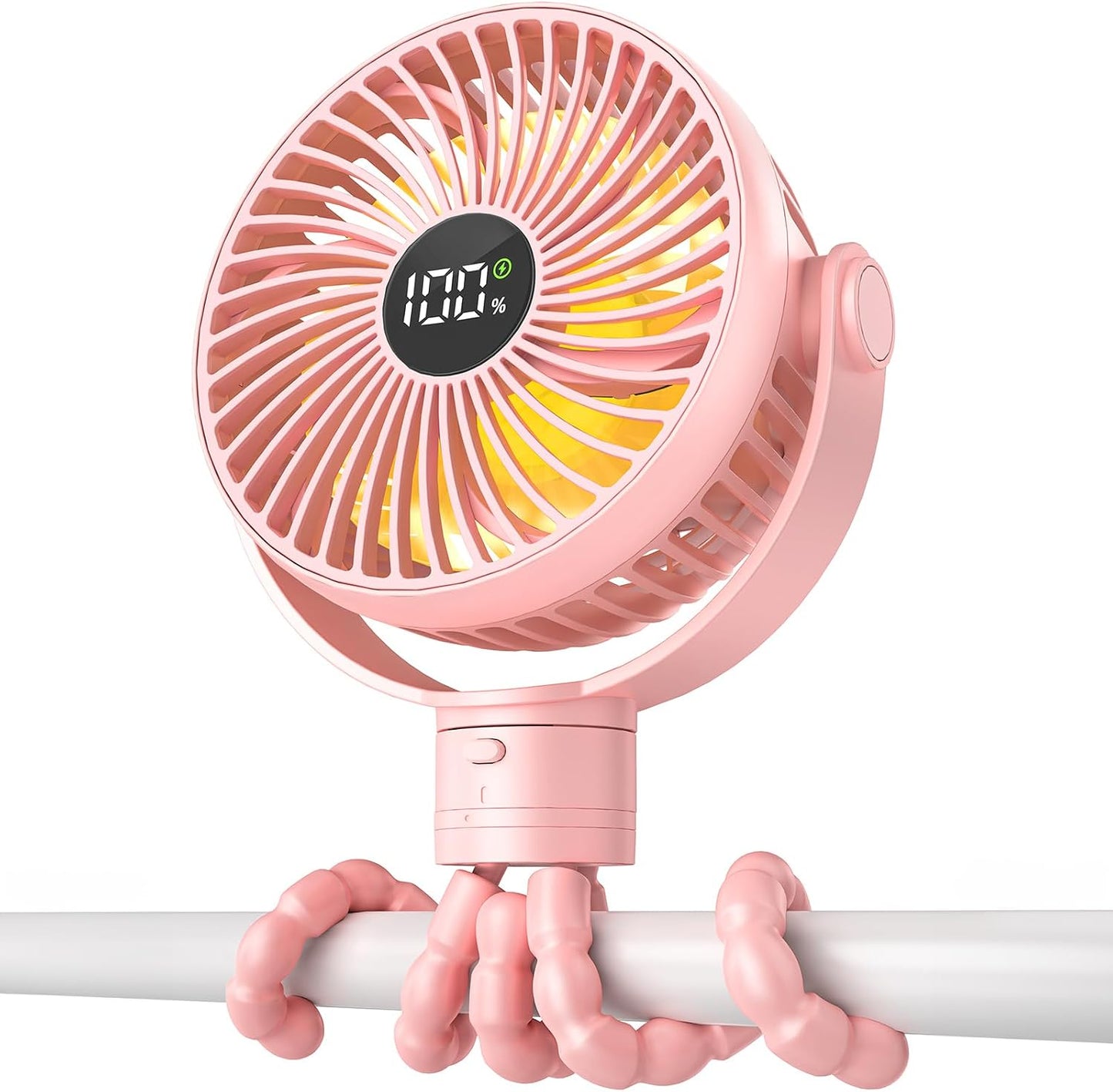Coohea Portable Stroller Fan, 25H Long-lasting, 4 Speed, Night Light, Blue | 4000mAh Rechargeable Battery Powered Fan, Head Detachable 360° Rotate Mini Fan, Easy to Wrap for Car Seat Crib Bike Treadmill
