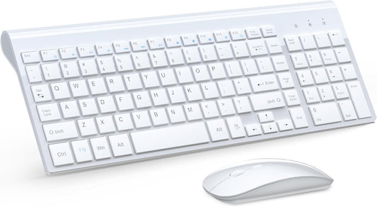 Wireless Keyboard and Mouse Ultra Slim Combo, TopMate - White