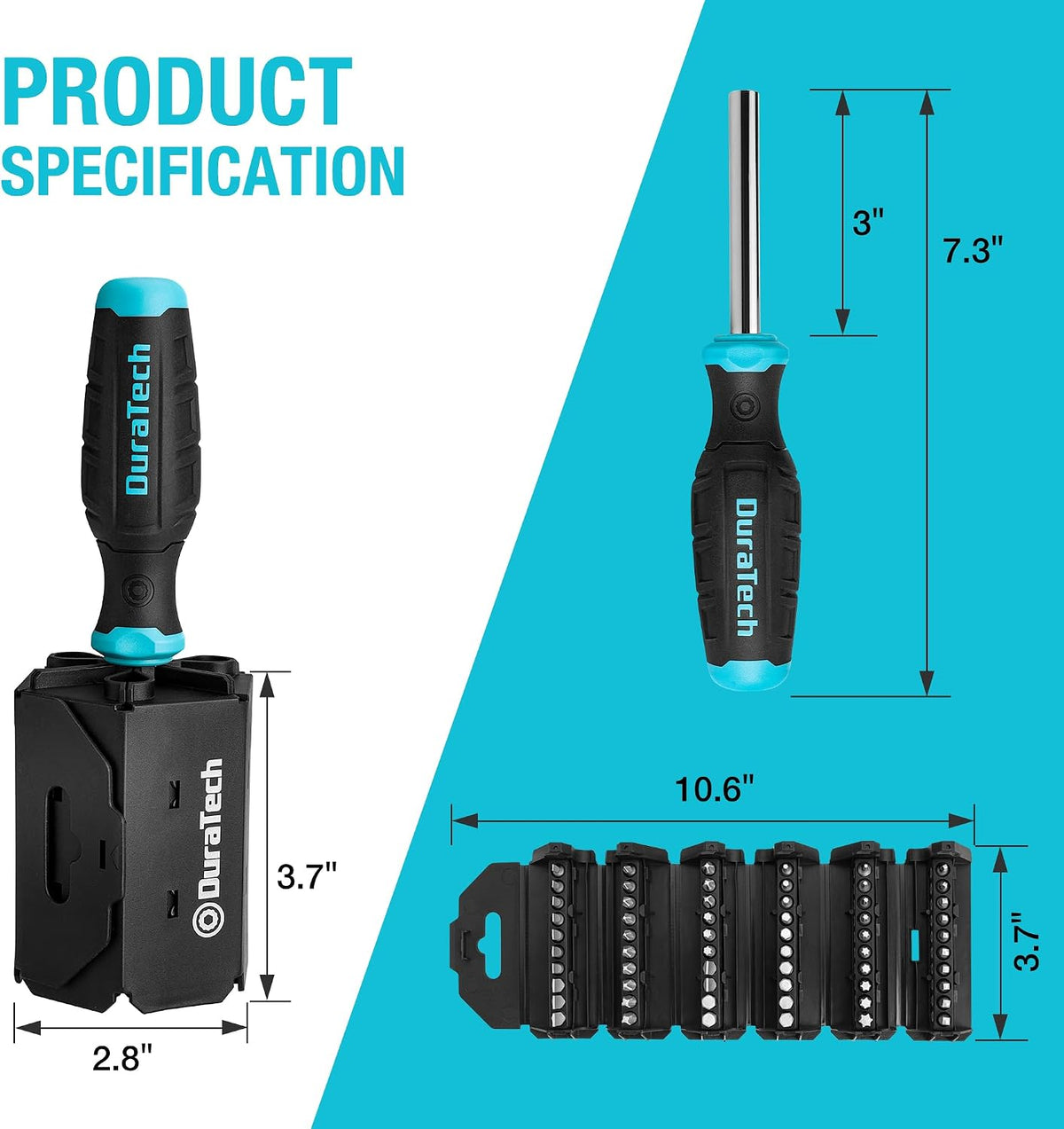 DURATECH Screwdriver, Multi-Function Set with 60 Replaceable Cr-V Bits | Replaceable Cr-V Bits(Flat, Phillips, Torx, Hex, Square), All in One Screw Drivers with Rolling Barrel Bits Holder