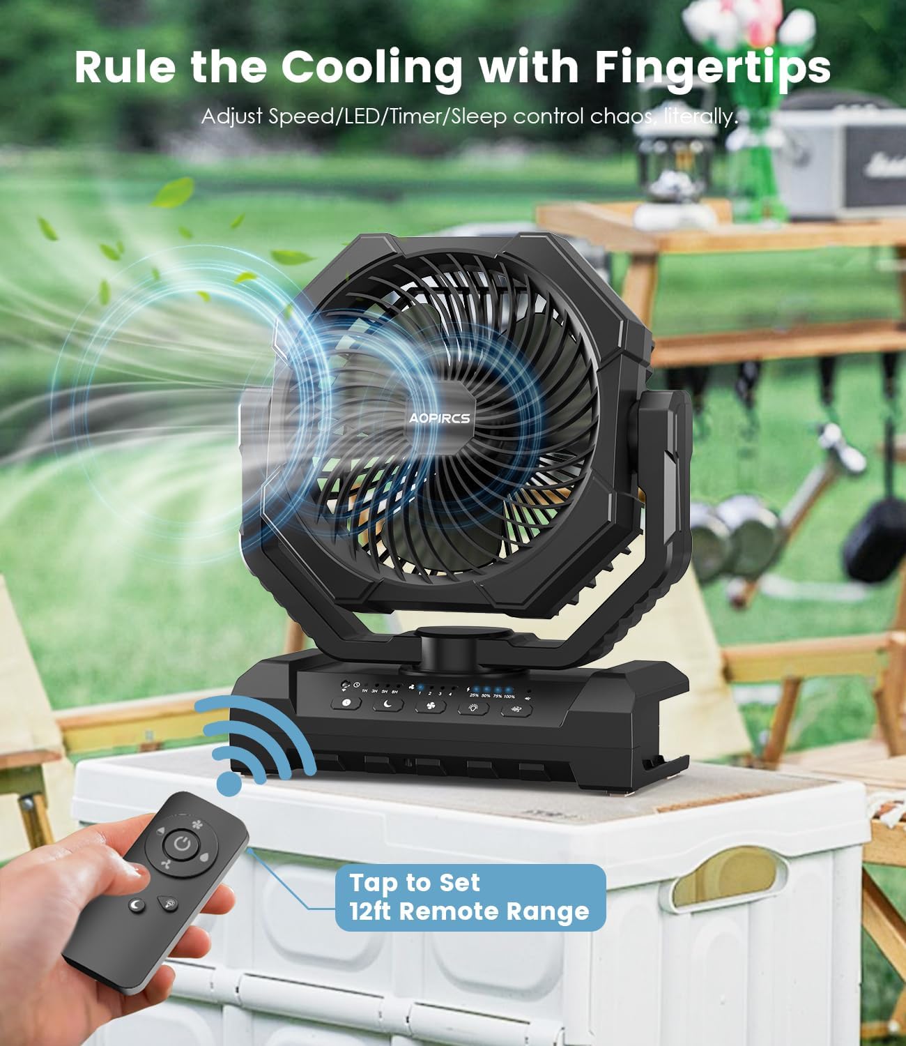 Camping Fan Rechargeable, 24000mAh Battery Powered Fan with LED Light, Hook | Portable Fans, 8-60H, 4 Speed, Timer, Sleep Mode, Camping Gear, Travel Essentials, for Tent, RV, Outdoor, Garage, Emergency