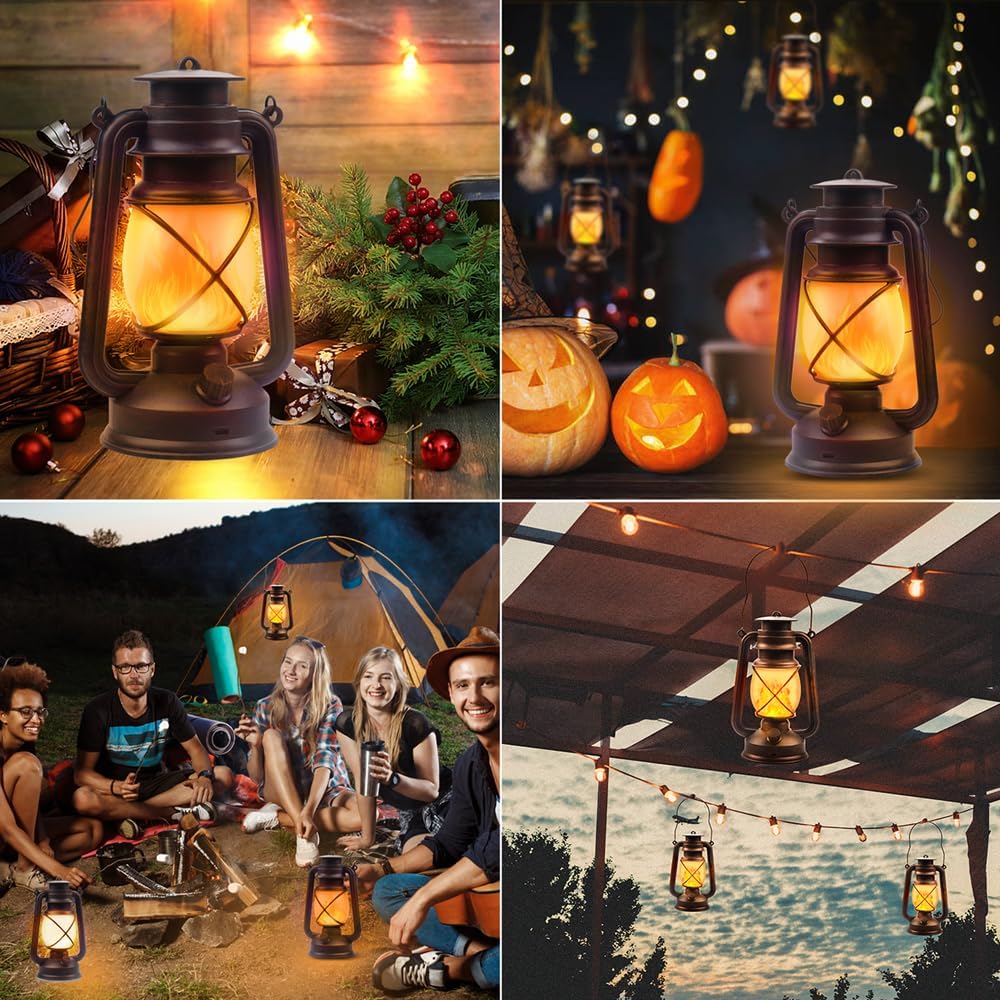 Marlrin USB Rechargeable Lanterns 2 Pack with Remote Control 4 Modes Lights | Vintage Hanging Lanterns Outdoor Waterproof LED Flickering Flame Light Outdoor Indoor Decor for Patio Porch Camping Halloween