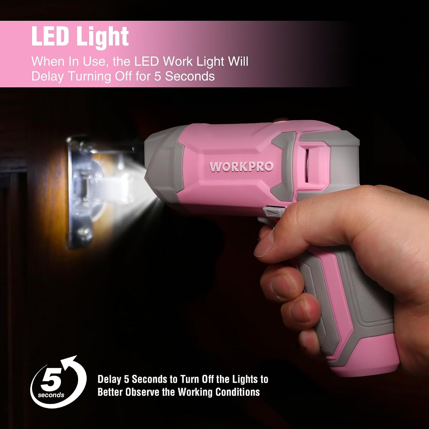 WORKPRO Pink Cordless Screwdriver Set, Rechargeable Eccentric Screwdriver | 3.6V Screwdriver Kit Set with 24Pcs Bits, Delay-off LED Light, 2000mAh High-Capacity Battery, Carrying Case Included