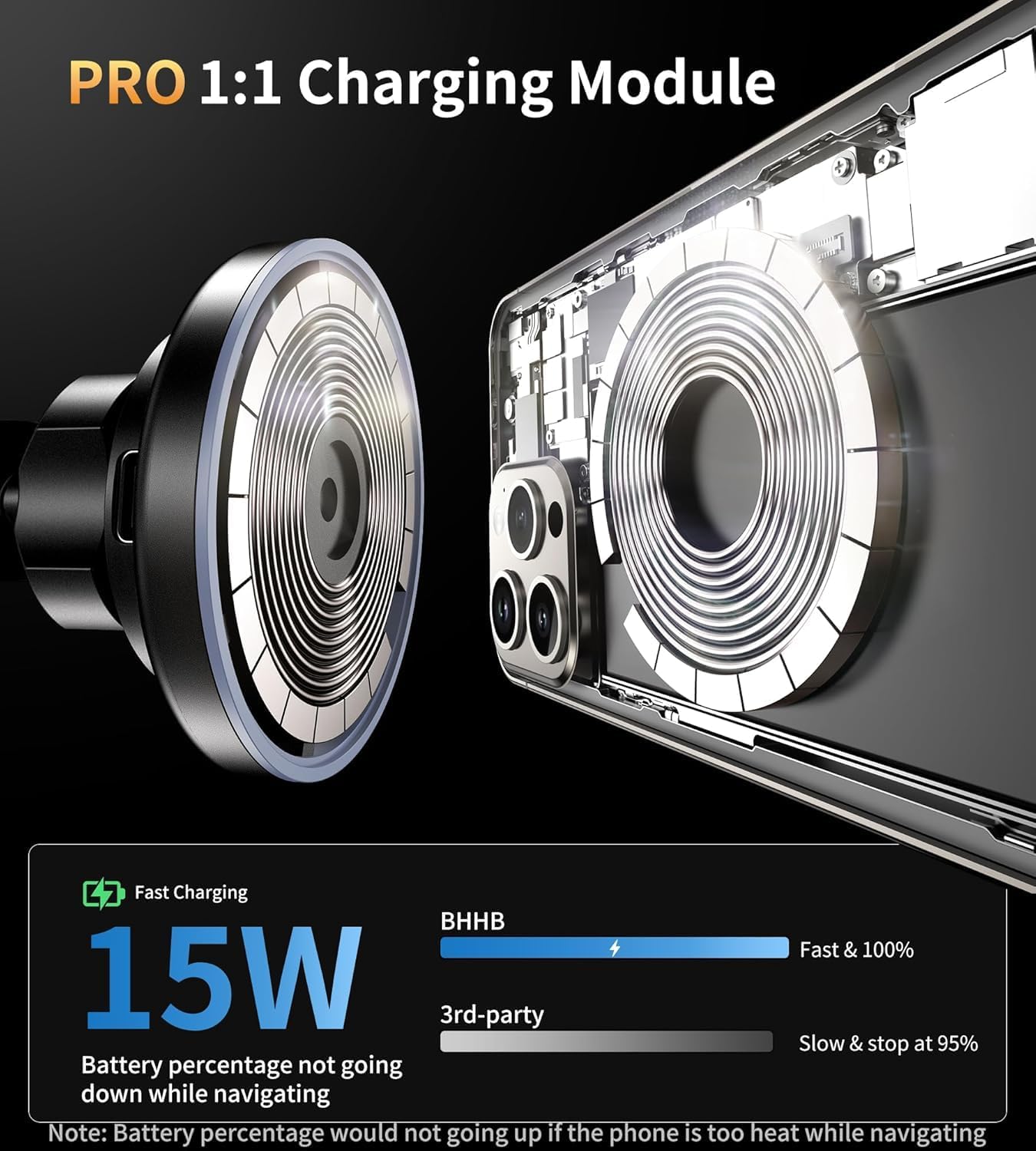 BHHB for iPhone 17 Magsafe Car Mount Charger, [2026 New] 15W 2in1 Magnetic Wireless Car Charger, fits for Magsafe Car Charger, Vent/Dashboard Phone Holder Mount for iPhone 17 16 15 14 13 12 Series