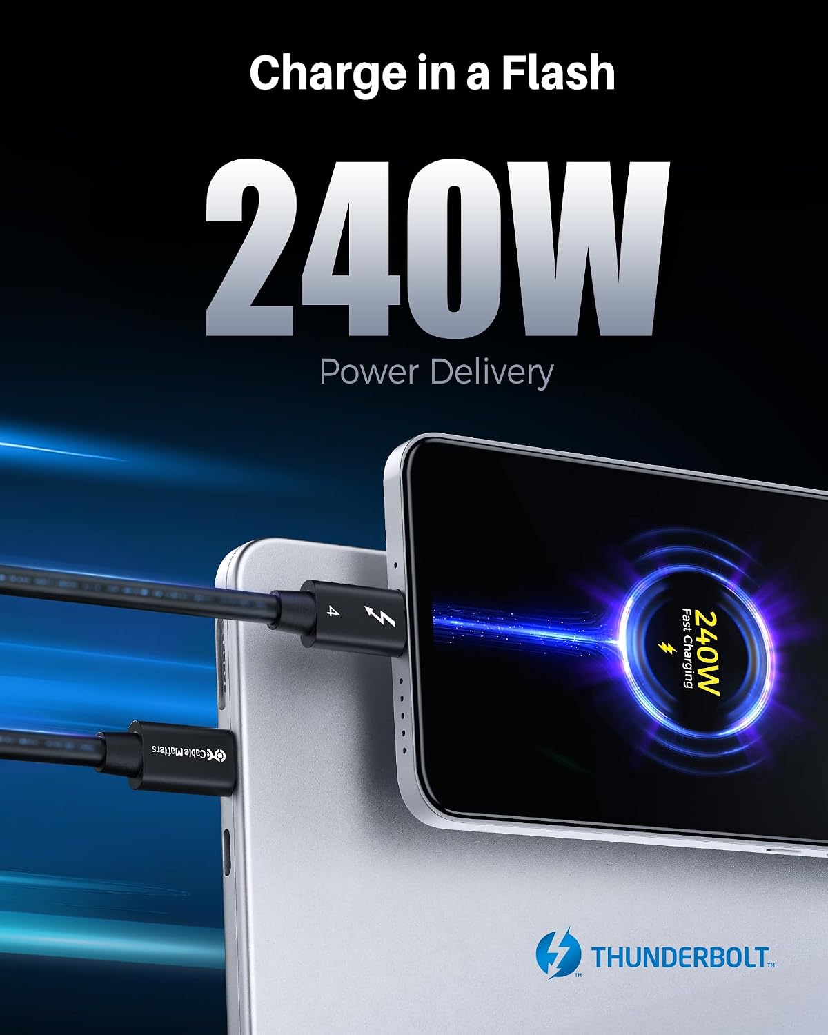 Cable Matters [Intel Certified] 40Gbps Thunderbolt 4 Cable, 3.3ft / 1m | Black, [8K@60Hz / 4K@240Hz, 240W Charging, 40Gbps Data Transfer], Compatible with Thunderbolt 3, USB4, USB-C