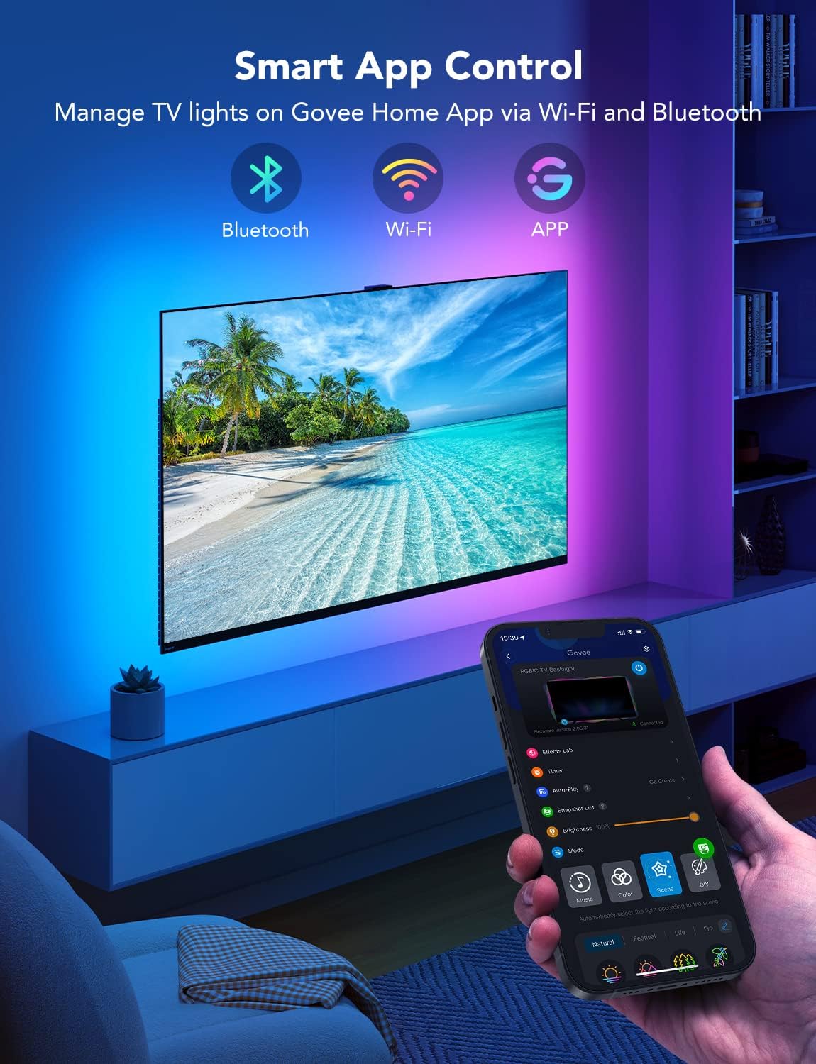Govee TV LED Backlight, RGBIC Smart LED Strip Lights for 55-65 inch TVs | 99+ Scene Modes, Music Sync, Bluetooth and Wi-Fi APP Control, Works with Alexa & Google Assistant, Adapter, 12.5ft/114 LEDs