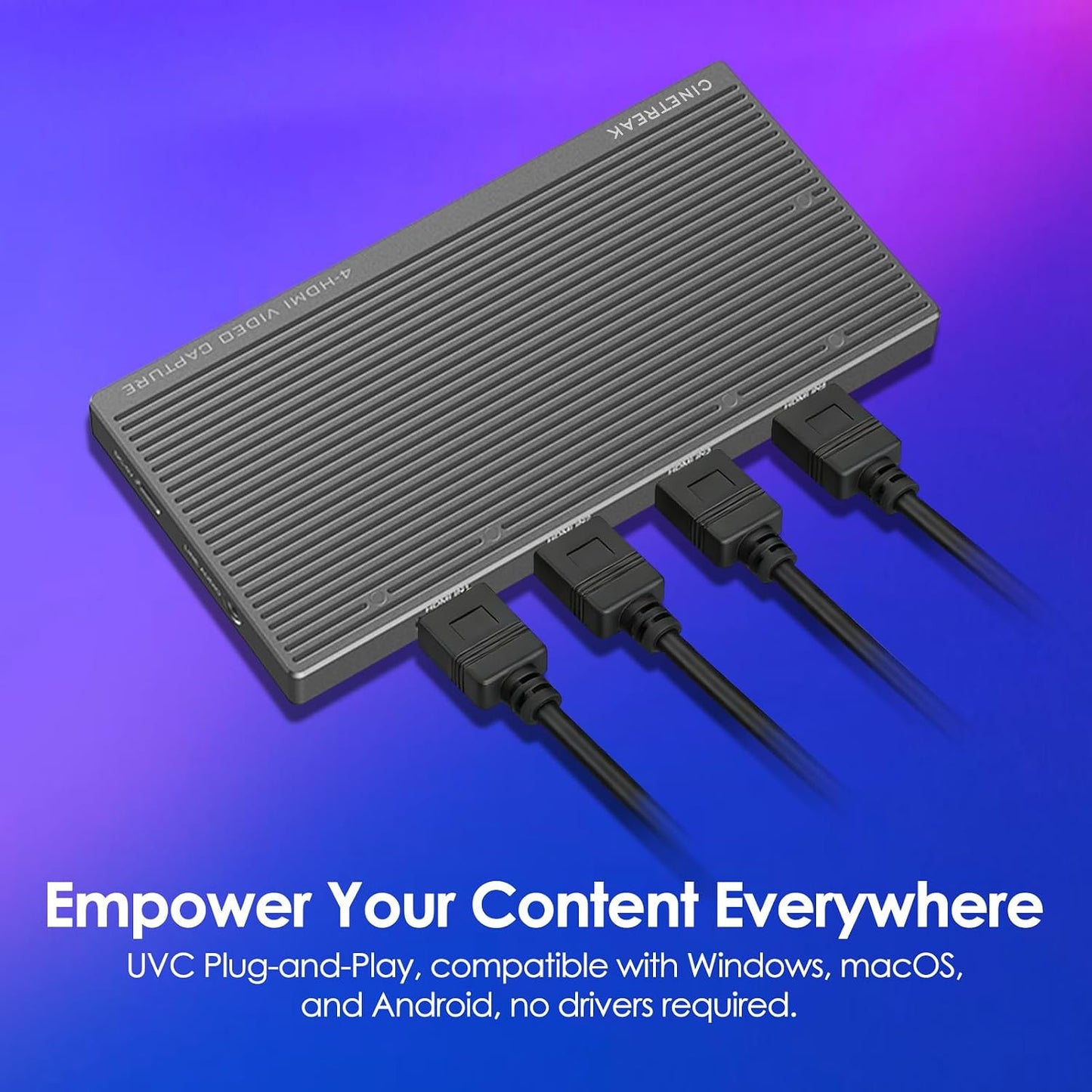 CT-4 4K Video Capture Card - 4 HDMI Inputs, UVC Plug-and-Play, Simultaneous 4-Channel Capture, 10Gbps USB 3.2, Pro Audio Input, 100W PD Charging, for Streaming, Gaming, Video Production