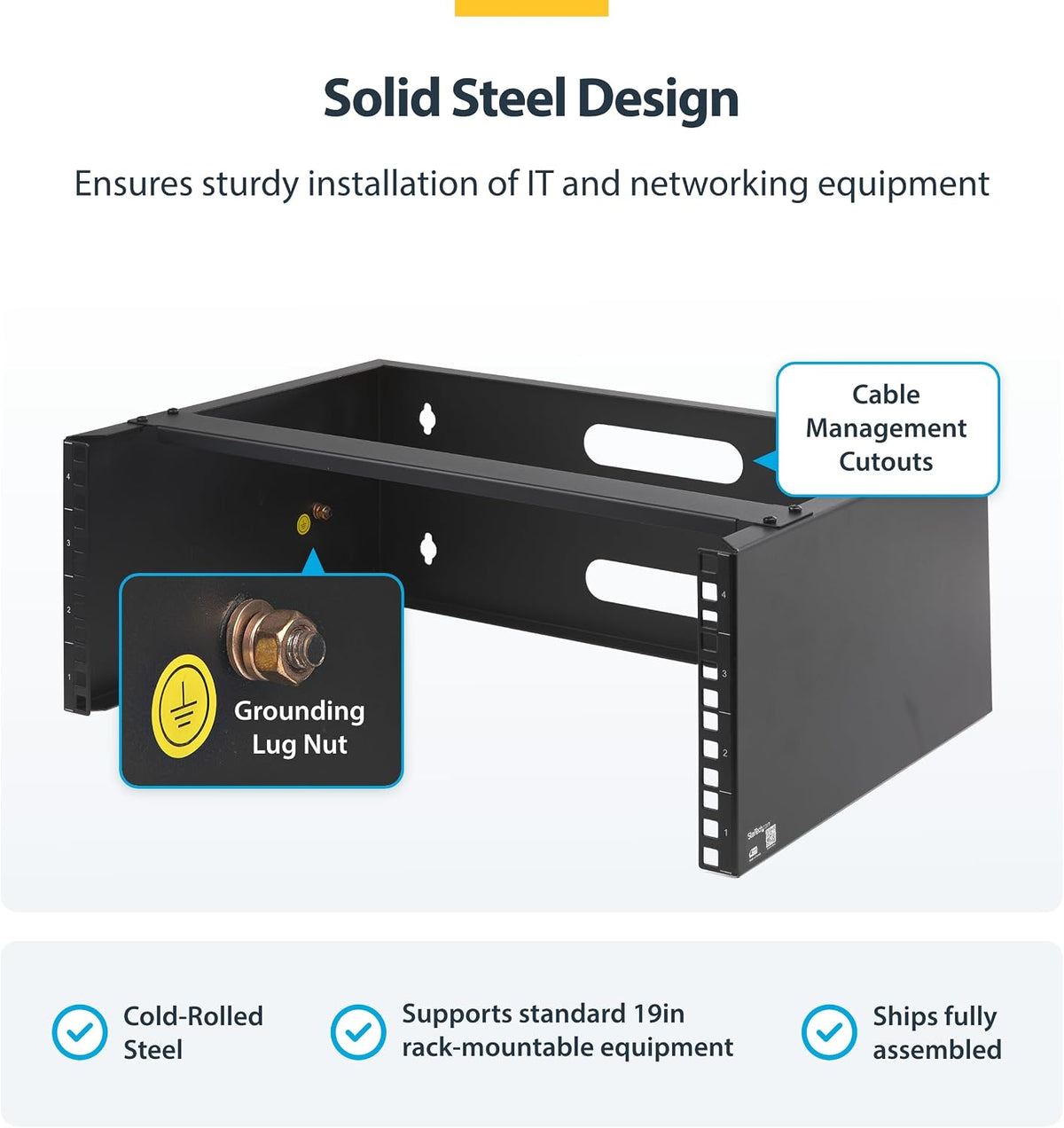 StarTech.com 4U Wall Mount Network Rack - 14 Inch Deep (Low Profile) - 19" Patch Panel Bracket for Shallow Server and IT Equipment, Network Switches - 44lbs/20kg Weight Capacity, Black (WALLMOUNT4)
