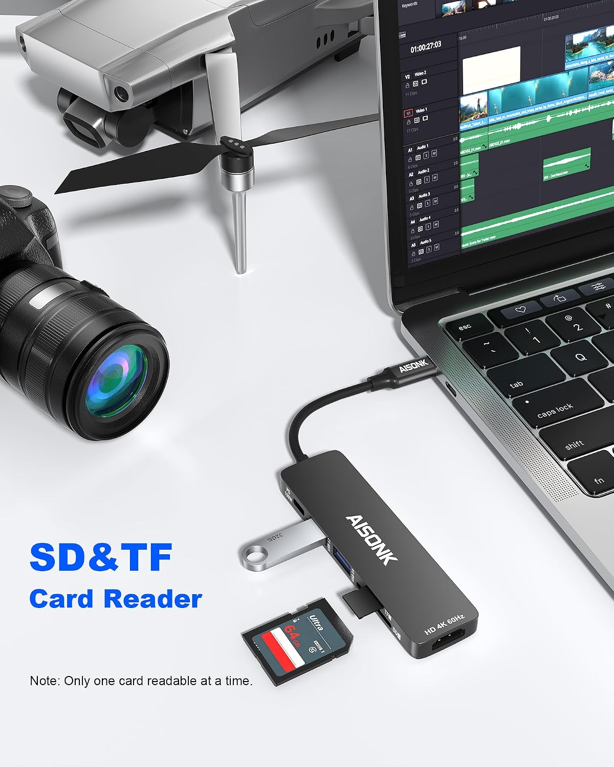 USB C Hub, 4K@60Hz C to HDTV Multiport Hub Adapter, 100W PD, 10Gb/s USB 3.2