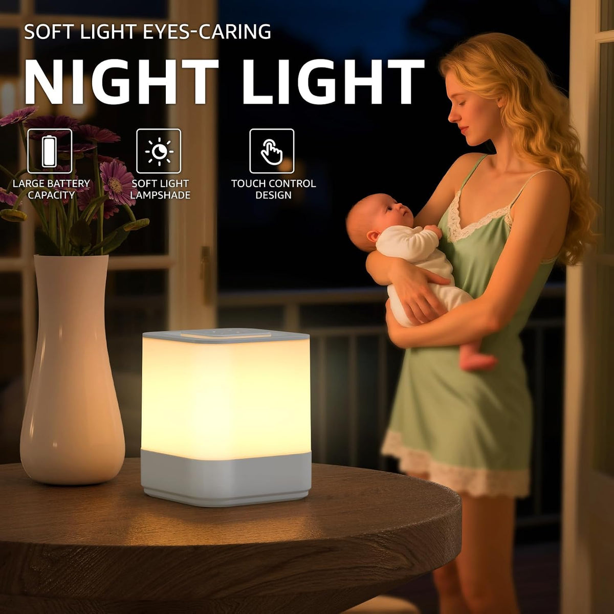 uuffoo 2 Pack Rechargeable Small Night Light Touch Dimmable Cordless Lamp
