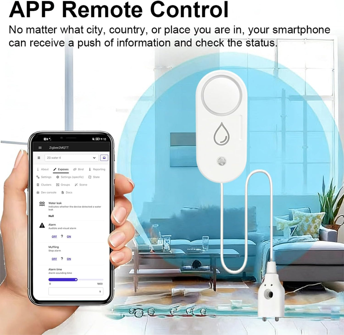 Haozee Zigbee Water Detector with 110 dB Siren Alarm, Wireless Water Sensor | Flood Warning Alarm for Kitchen and Bathroom – Supports Home Assistant & Zigbee2mqtt
