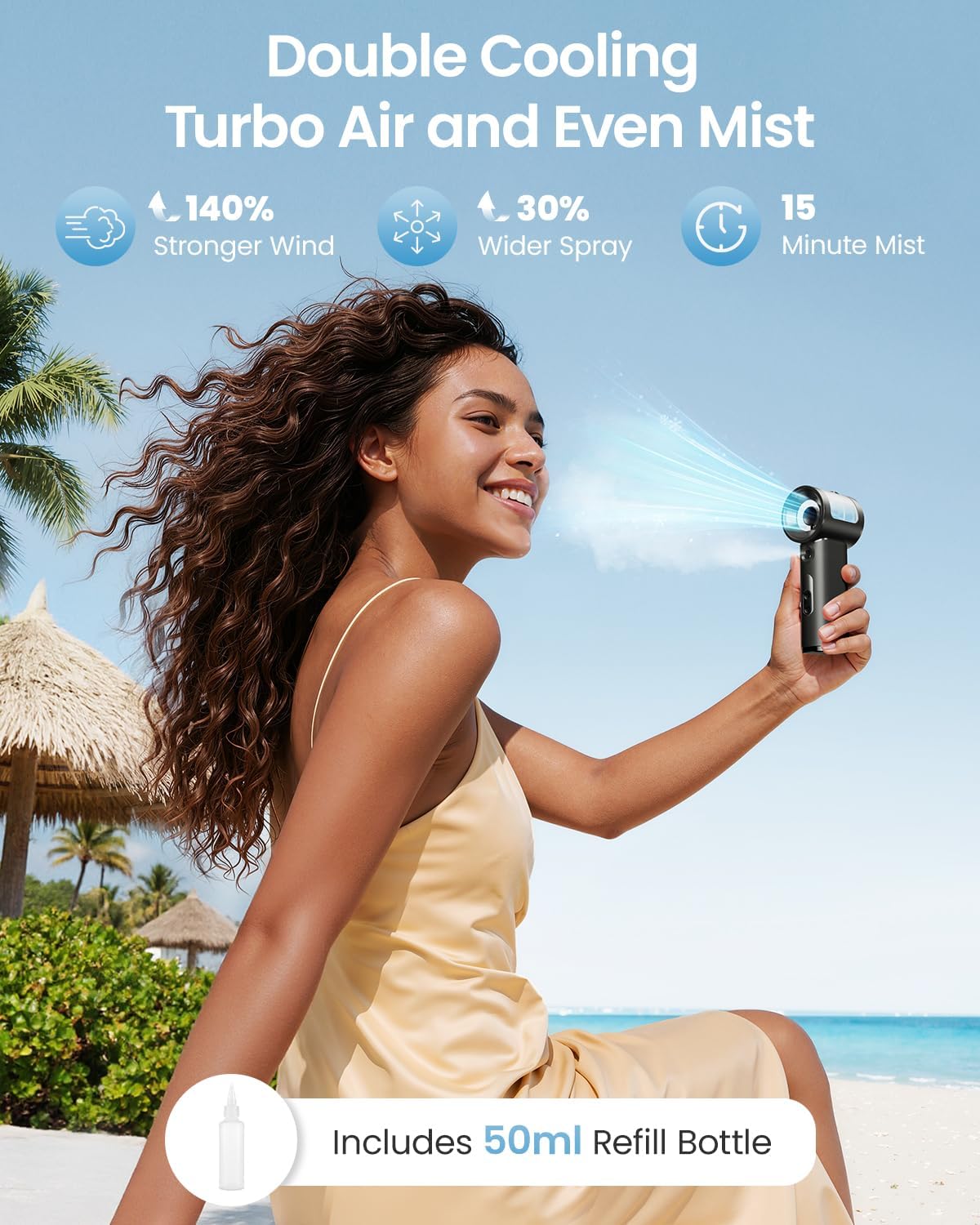 SWEETFULL Handheld Misting Fan Portable - 5000mAh Rechargeable Battery, Powerful Turbo Personal Mister Fans, 5 Speed, Mini Water Spray Mist Hand Fan for Travel, Outdoors, Beach Vacation (Black)