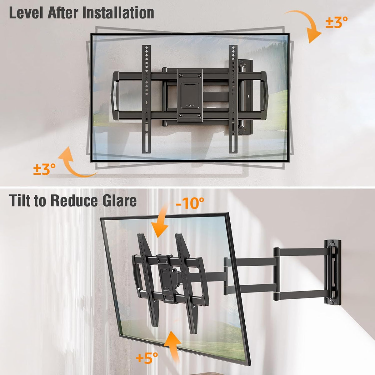 30" Long Arm TV Wall Mount for 42-75 Inch TVs, Full Motion Swivel and Tilt