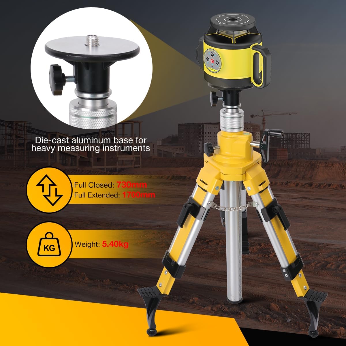 Elevator Tripod for Laser Level, Surveying Instruments With Adjustable Legs for Cross Rotary Lasers
