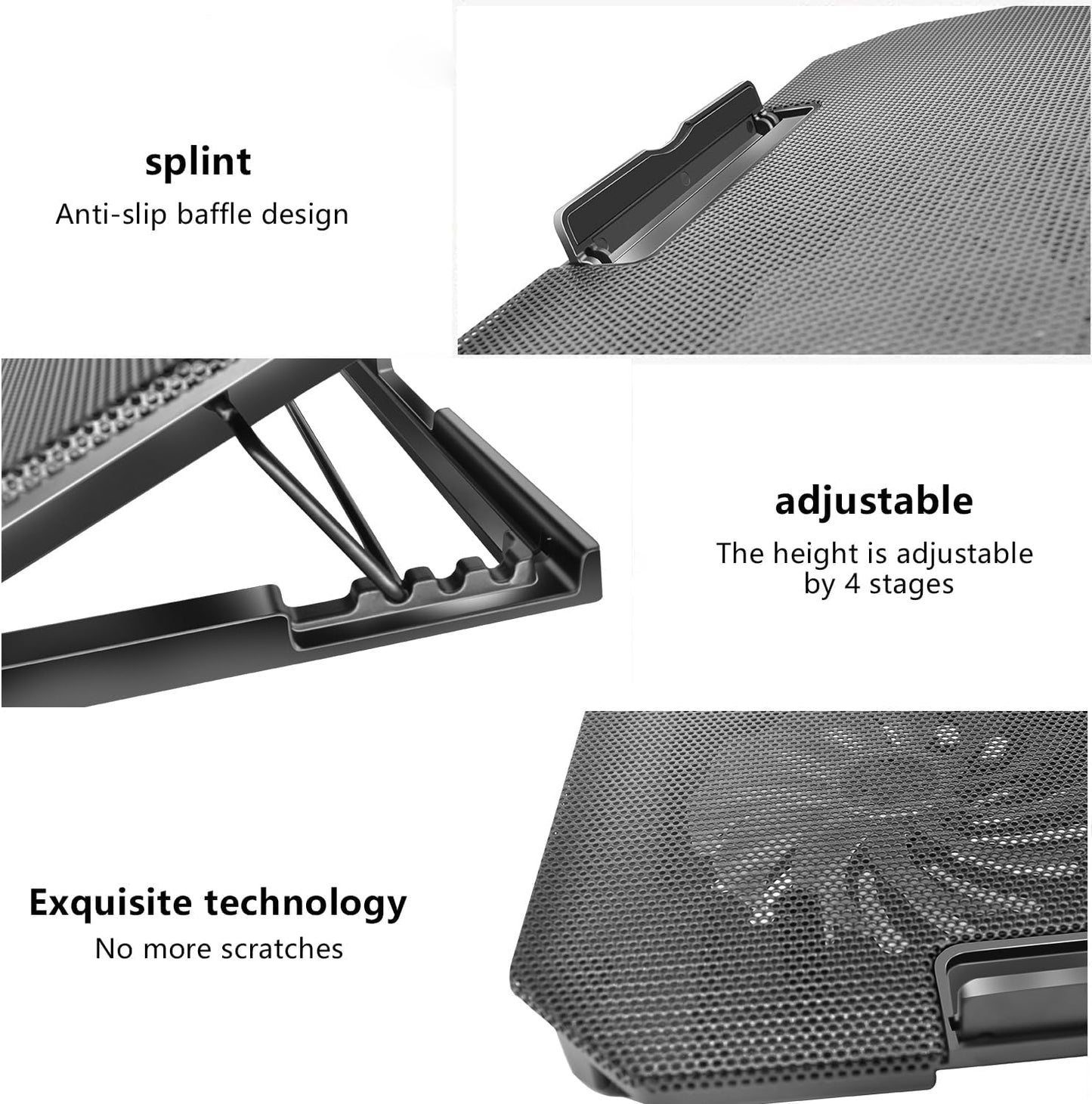 Laptop Cooling Pad, Cooler Pad Chill Mat 2 Quiet Fans LED Lights and 2 USB Ports 5 Height & with Adjustable Speed Mounts Metal Mesh Design, for 9"-17" Laptops（Black）