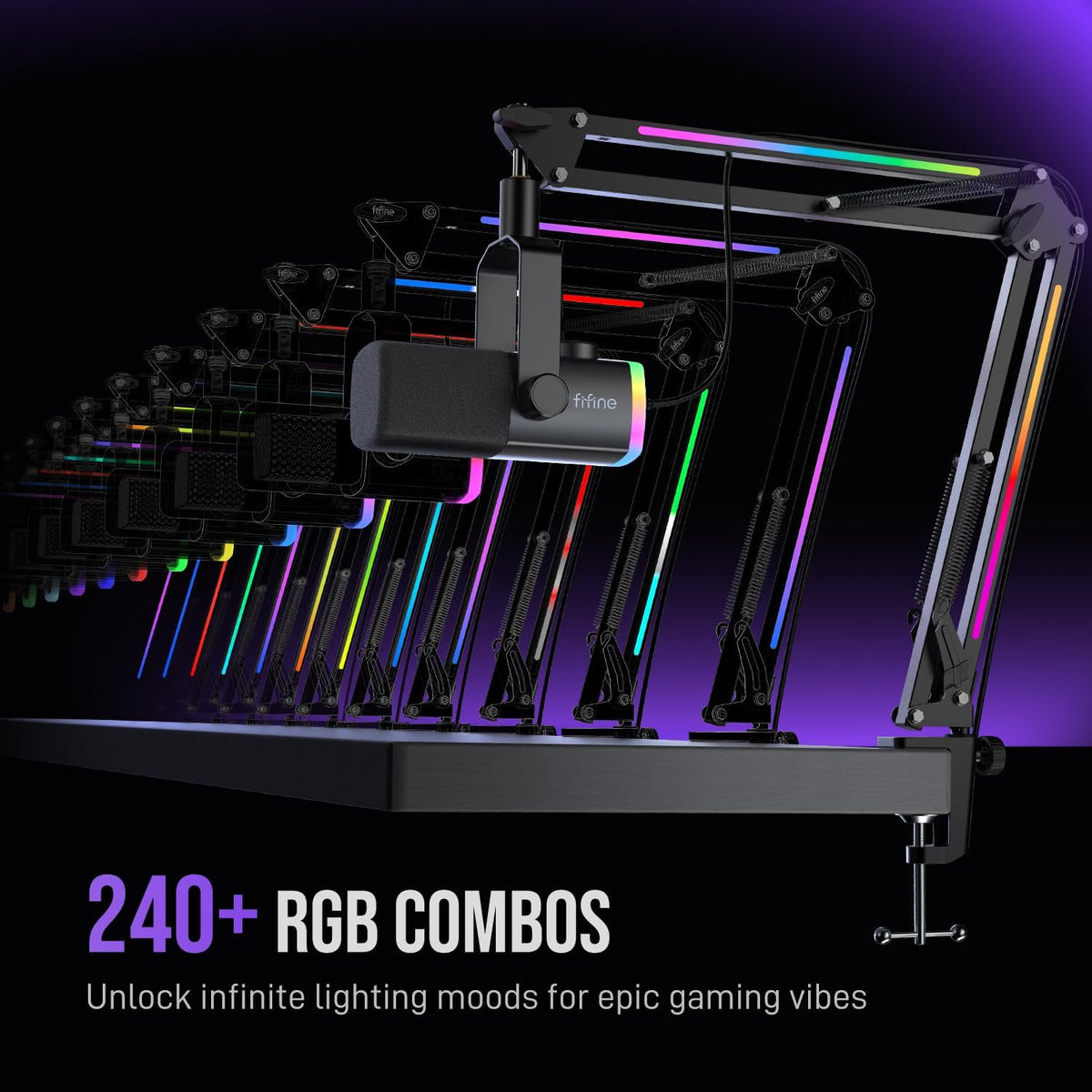 FIFINE AmpliGame AM8PROT Gaming Microphone Kit, XLR/USB Dynamic PC Mic | Streaming Mic Set with Boom Arm, RGB, Tap-to-Mute, Mix Control, Headphone Jack, Volume Knob for Podcast Recording