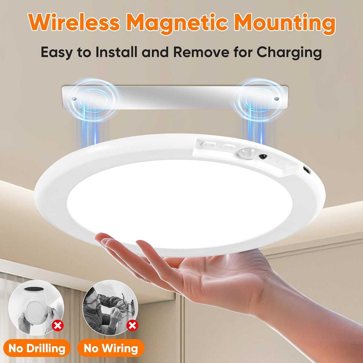 Rechargeable Motion Sensor Ceiling Light, Battery Closet Light 12 RGB Color