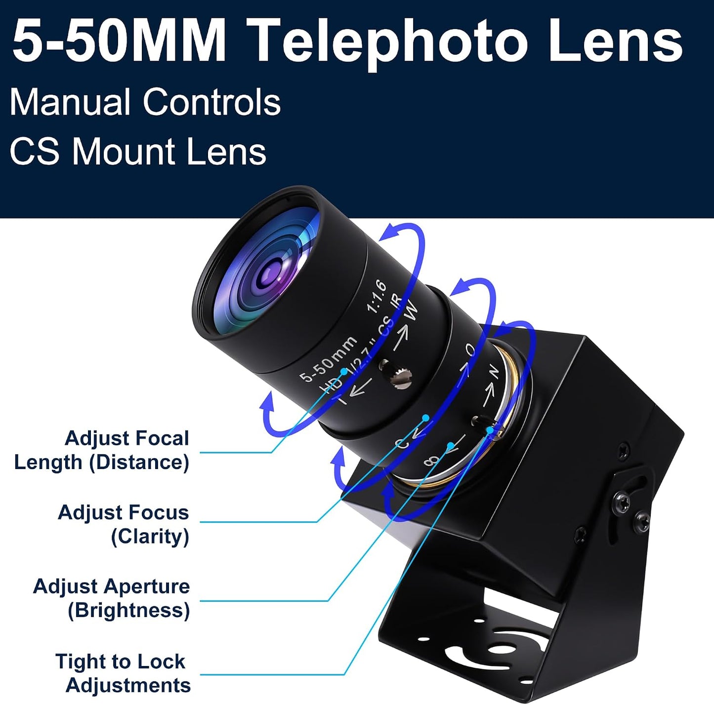 SVPRO 1080P USB Webcam with Telephoto 5-50mm Lens, Full HD Computer Camera 100fps/60fps/30fps for Windows/Mac/Linux/Android