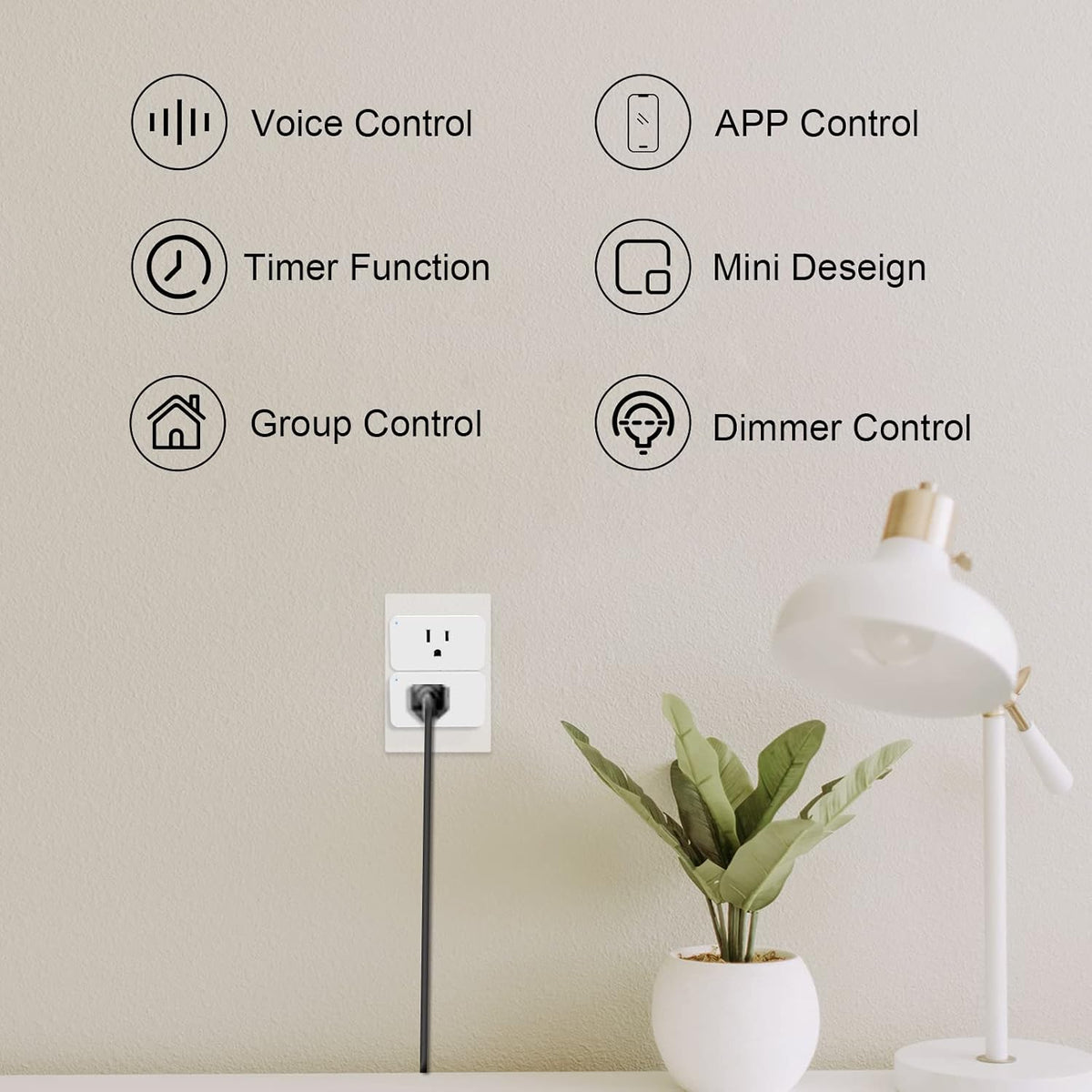 WiFi Smart Dimmable Plug 2 Pack, Smart Plugs for Voice Control, Mini Dimmer Switch Outlet Dimmable LED, CFL, Halogen and Incandescent Bulbs, Lamps, 2.4GHz, No Hub Required