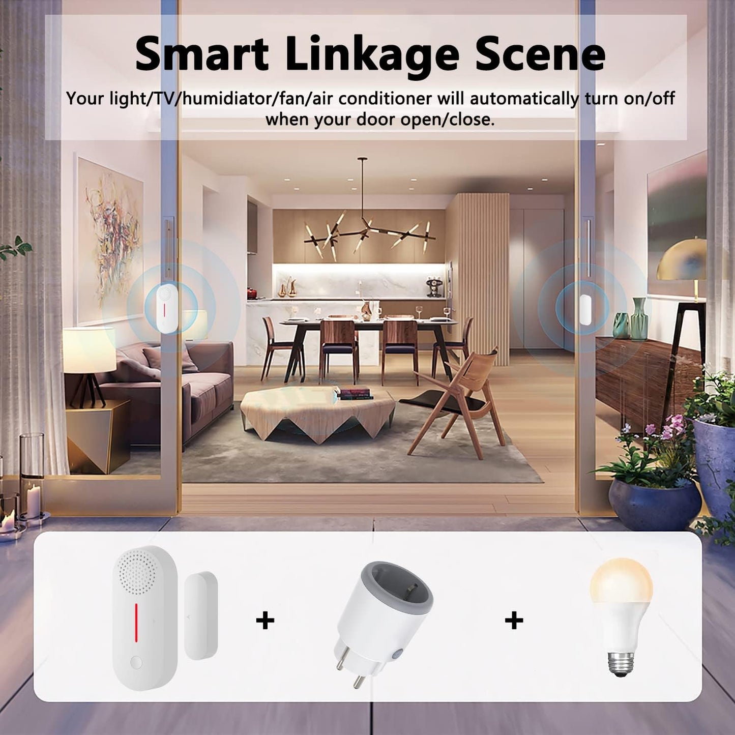 WiFi Smart Door Sensor, Wireless Door Window Sensor Alarm, Mini Contact Sensor for Home Security, Push Notification, Volume Adjustable, Timer, Compatible with Alexa/Google Assistant. 4 Pack