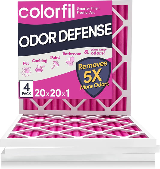 Colorfil 20x20x1 Air Filter (4-Pack) | Made in the USA | Color Changing | Remove Cat and Dog Odor | MERV 8 for Pet Hair Dander and Dust | 19.5"x19.5"x0.75" Exact Size