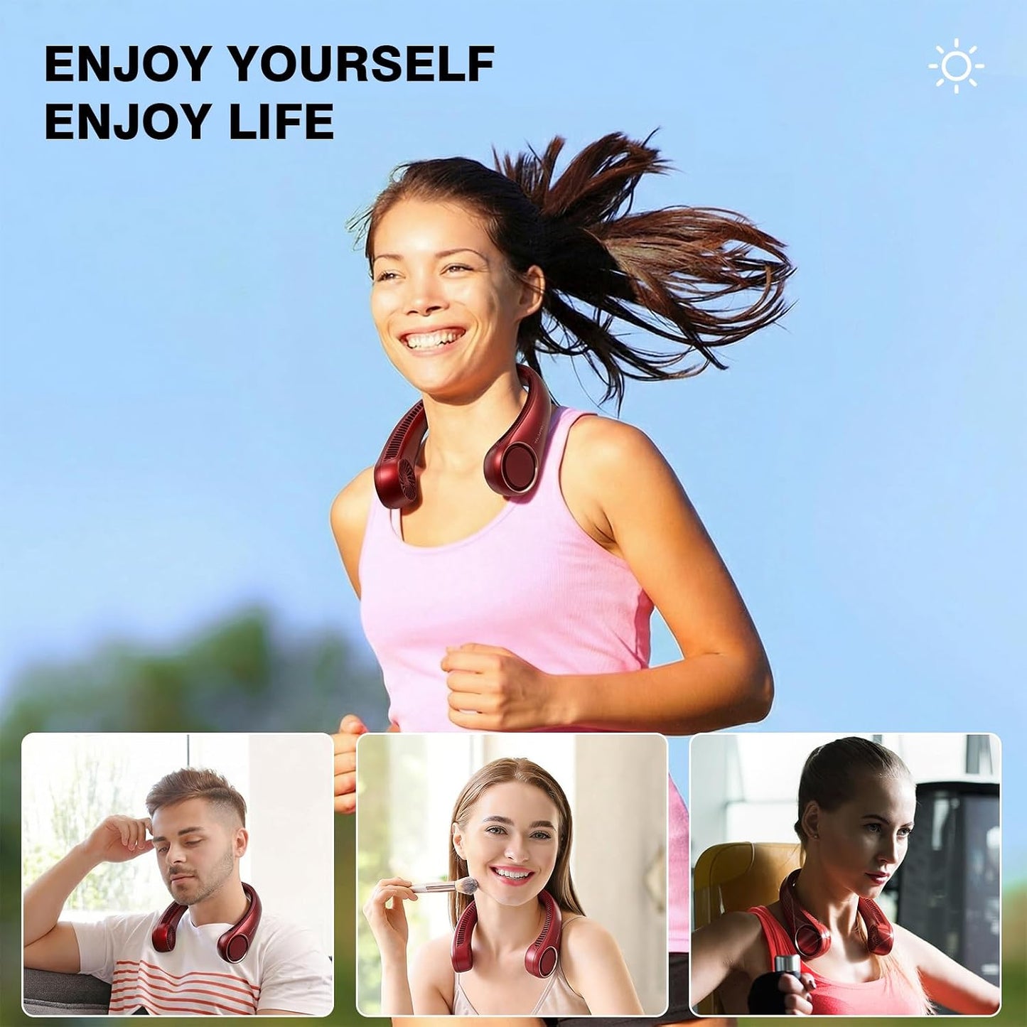 Morelax Neck Fan, USB Rechargeable Personal Fan,Hand Free Bladeless Portable Fans,4000 mAh, 3 Speeds,72 Air Faster softer 360° Cooling, Gift Suitable for Home, Office, Travel, Sports Red
