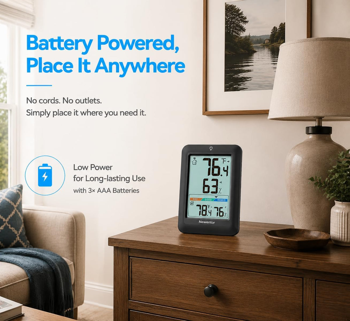 Newentor Indoor Outdoor Thermometer Wireless with 24H/48H/ALL-TIME High Low