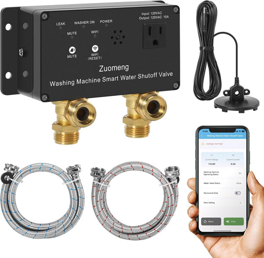 WiFi Smart Water Shutoff Valve with Leak Sensor, 3/4" Brass Valve & Extra Hose, Effortless Remote Control and Real-Time Water Leak Alerts via App