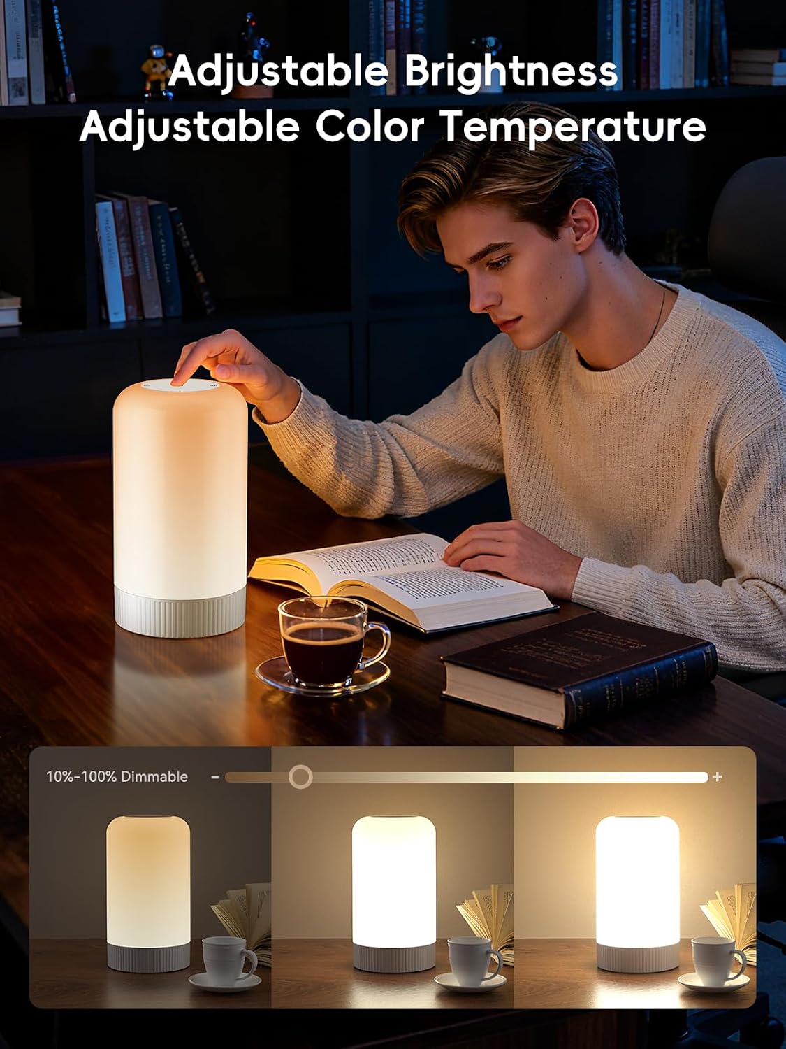 RGBICWW Smart Table Lamp, Touch Bedside Lamp with App Control, LED Desk Lamp with Music Sync, 30+ Scenes &amp; 16M Colors, Color Changing Lamp for Bedroom Living Room Gaming Dimmable Night Light, White