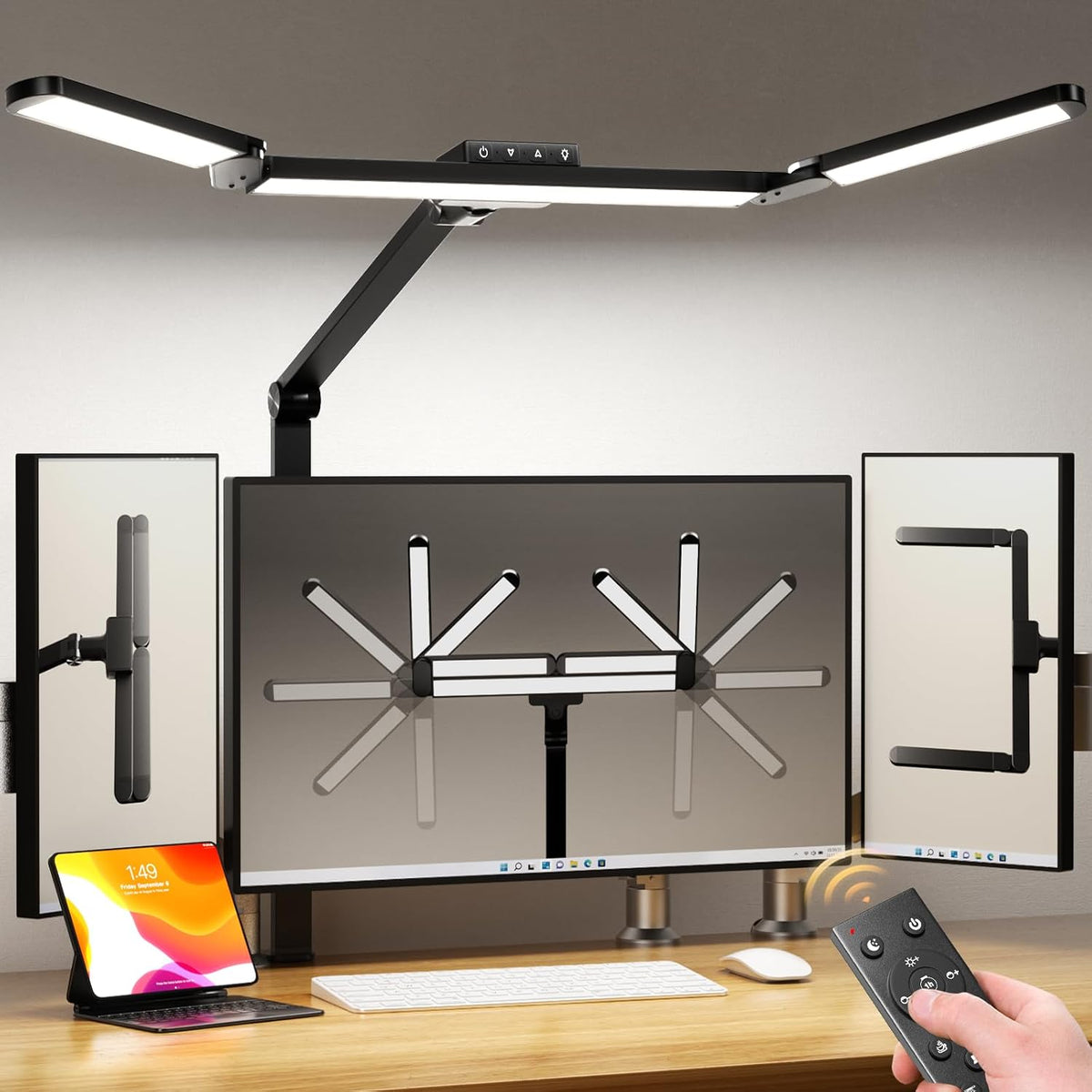 Airlonv LED Desk Lamp with Clamp, 17" Stepless Dimming Light, Gold