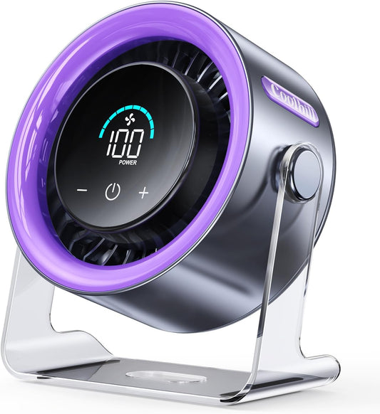 USB Desk Fan for Bedroom: 100 Speeds Digital Display Quiet Portable Fan with Turbo Airflow, 120° Rotating Small Rechargeable Battery Desktop & Wall-Mounted Fans for Bedroom Home Office