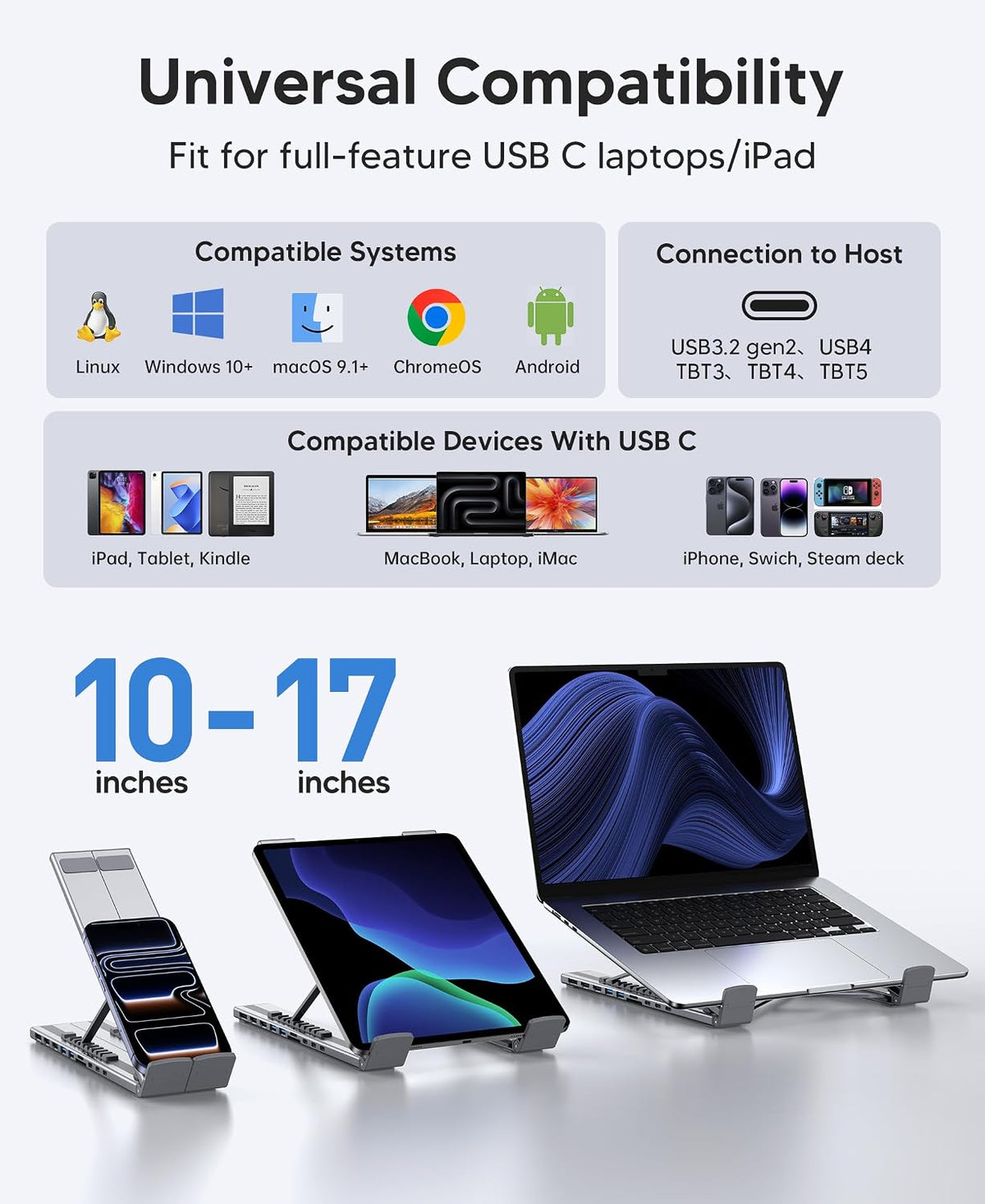 Mukiya 10 in 1 USB C Laptop Dock Stand 4K Triple Monitor with PD 100W