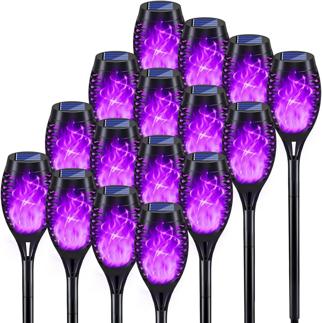 KYEKIO 12Pack Solar Torch Light with Flickering Flame for Halloween Decor | Solar Lights Outdoor for Halloween Decorations, Waterproof Solar Garden Lights, Solar Flame Lights for Pathway Yard Decor