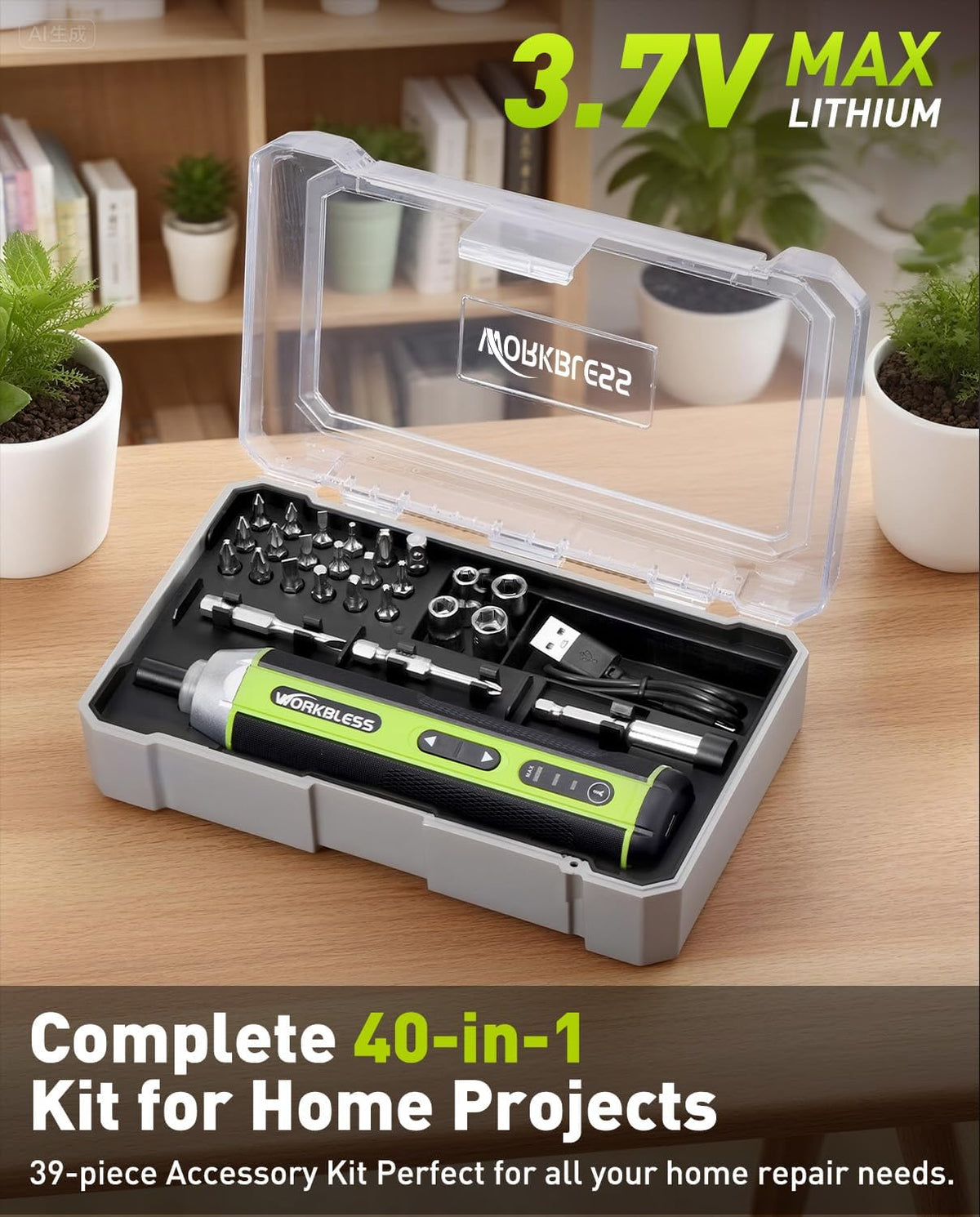 Electric Screwdriver Set with 3 Torque Settings 5N .m Max Torque | 3.7V Cordless Screwdriver with 300RPM & LED Light, USB-C Charging Cable with 26Pcs Accessory Kit for Furniture, DIY