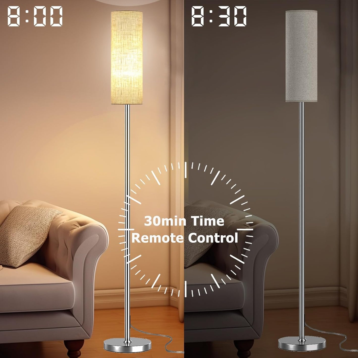 Qaubauyt Smart LED Floor Lamp with APP Control & RGB Colors - Dimmable Standing Lamp for Living Room, Bedroom, Gaming - Remote, Timer, 9W Bulb Included, 67" Modern Tall Lamp (Silver Beige)