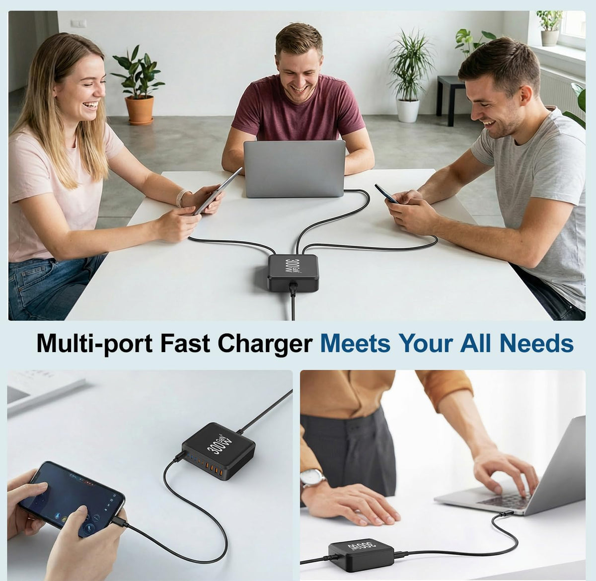 USB Charger Station,10 Port USB C Charger Block with 6FT/10FT Cables,300W GaN Type C Charging Hub iPhone Charger Fast Charging for iPhone 17 16 15 Pro Max Plus,Galaxy S25 S24 S23,iPad Pro/Air,Tablet