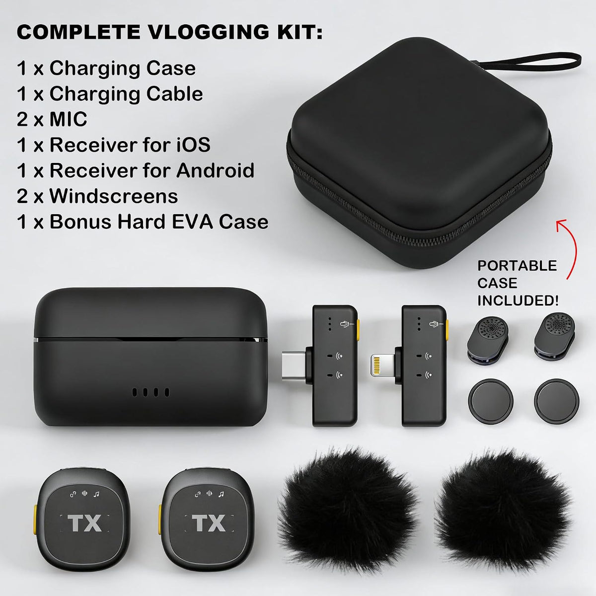 BSONE Wireless Lavalier Microphone for iPhone &amp; Android, Clip-On Mini Mic with Charging Case, Rechargeable Professional Lapel Mics for Vlogging, Video Recording, Content Creators, YouTube, TikTok