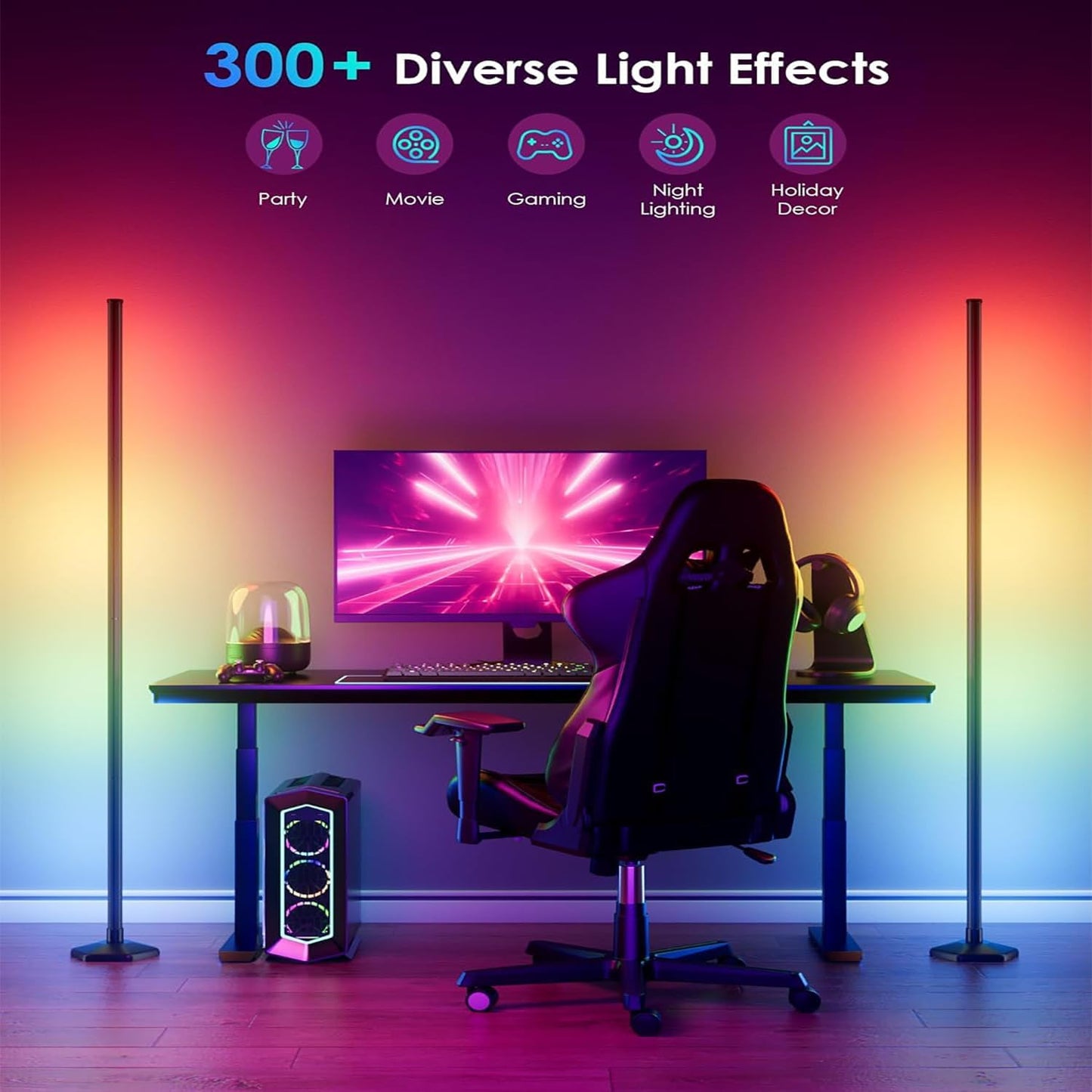 Corner Floor Lamp, 2 Pack LED Corner Lamp with App/Remote/Button Control, Smart RGB Floor Lamp with 16 Million DIY Colors & 68+ Scene, 300+ Scene, Music Sync for Living Room, Bedroom, Gaming Room