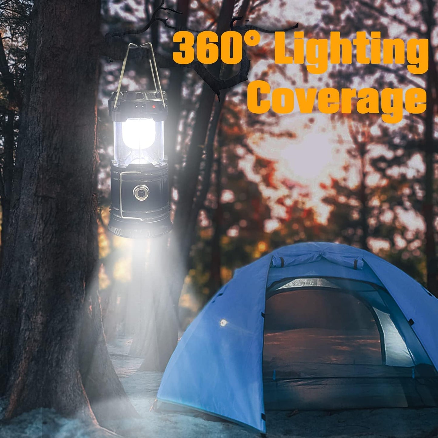 2-Pack Collapsible Camping Lantern XTAUTO Solar USB Rechargeable Portable Lightweight Waterproof LED Flashlight Survival Kits for Indoor Outdoor Home Emergency Light Power Outages Hiking Hurricane