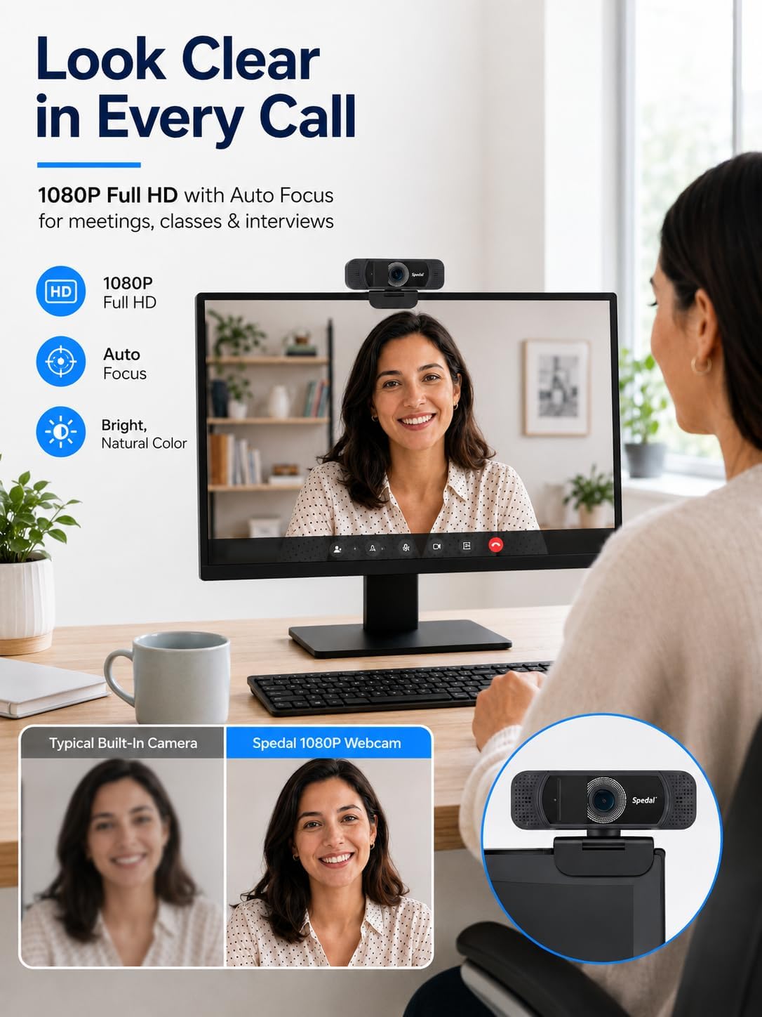 1080P Webcam with Microphone for Laptop and Desktop | Wide-angle web camera with auto light correction and plug-and-play setup for Zoom, video calls, streaming and classes.
