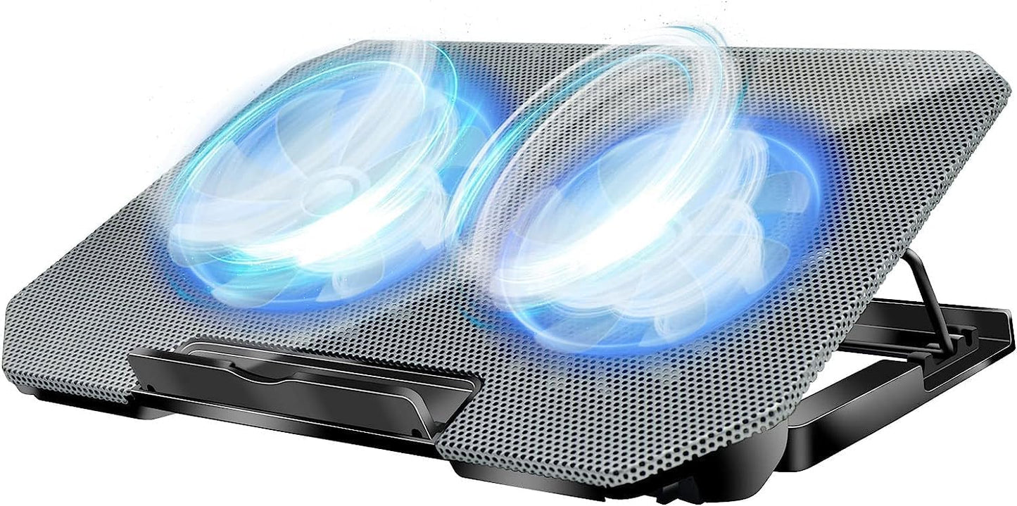 Laptop Cooling Pad, Cooler Pad Chill Mat 2 Quiet Fans LED Lights and 2 USB Ports 5 Height & with Adjustable Speed Mounts Metal Mesh Design, for 9"-17" Laptops（Black）