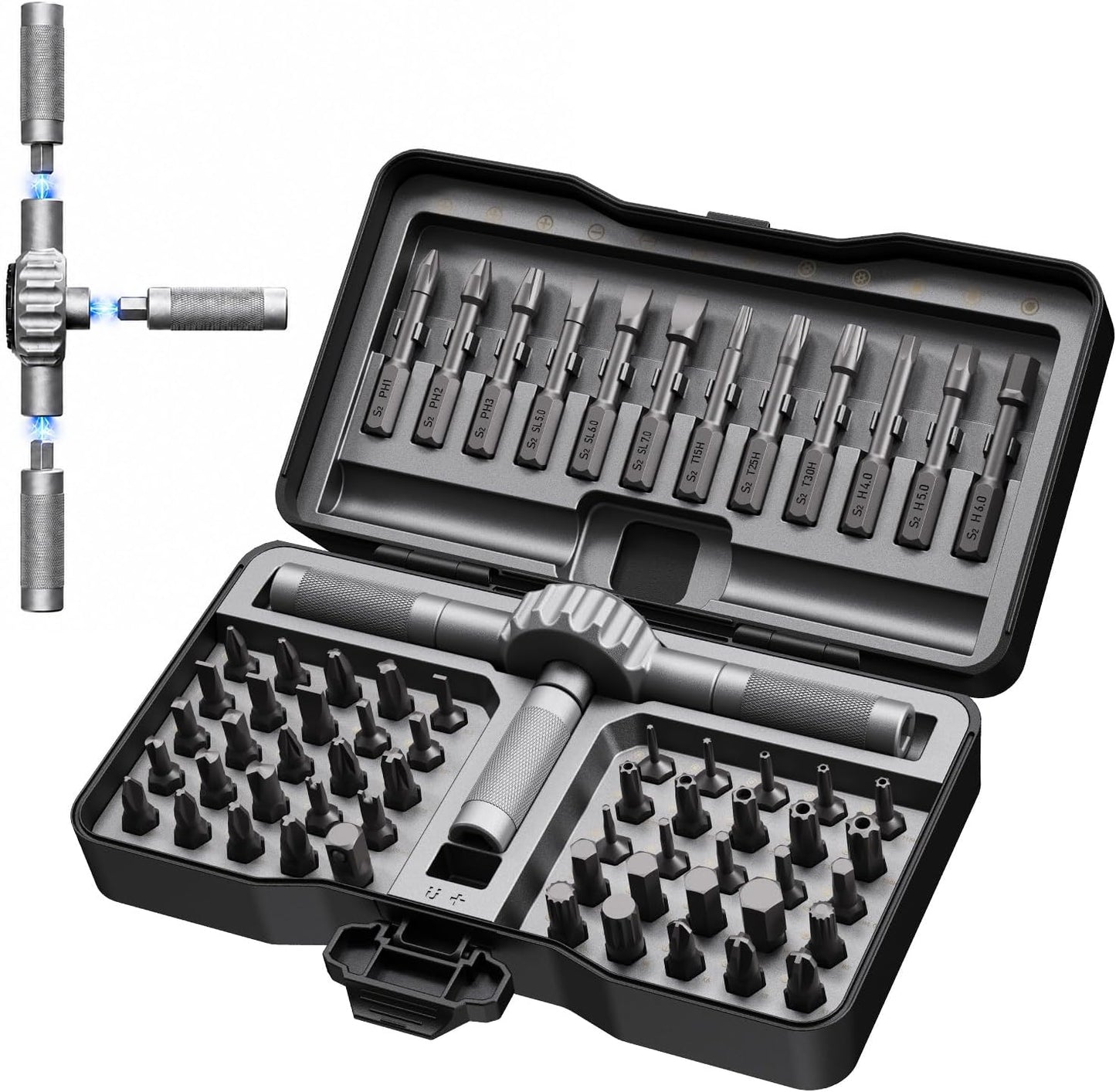 64 IN 1 Magnetic Ratchet Screwdriver Set, T Handle Ratchet Screwdriver Kits with S2 Steel Bits for Home Daily Repair, Precision Electrical Appliance Repair, for Men Husband