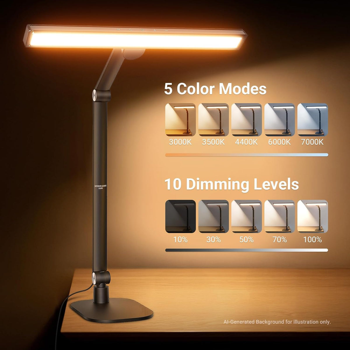 NEEWRE Basics 18" LED Video Light Bar with Base for Desk, 18W Bi Color Eye Friendly Dimmable Overhead Architect Lighting for Video Conference Zoom, 1340lux/0.5m, Touch Control/CRI95+, DL03