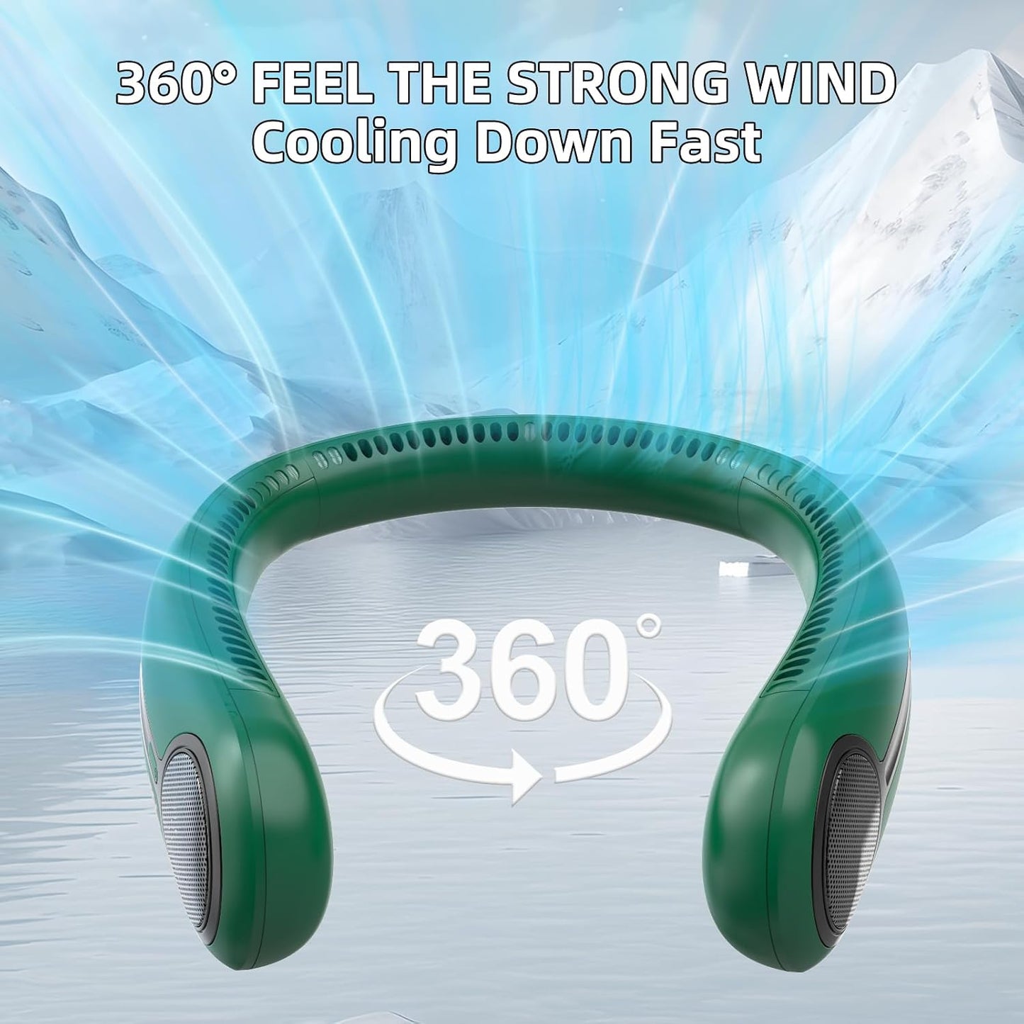 Portable Neck Fan, Personal Wearable Bladeless Fan, 6000mAh USB Rechargeable, 360° Airflow, LED Display, 4-Speeds, Hands Free Fan for Outdoor Indoor, Birthday Gifts for Men Women Dad Mom (Dark green)