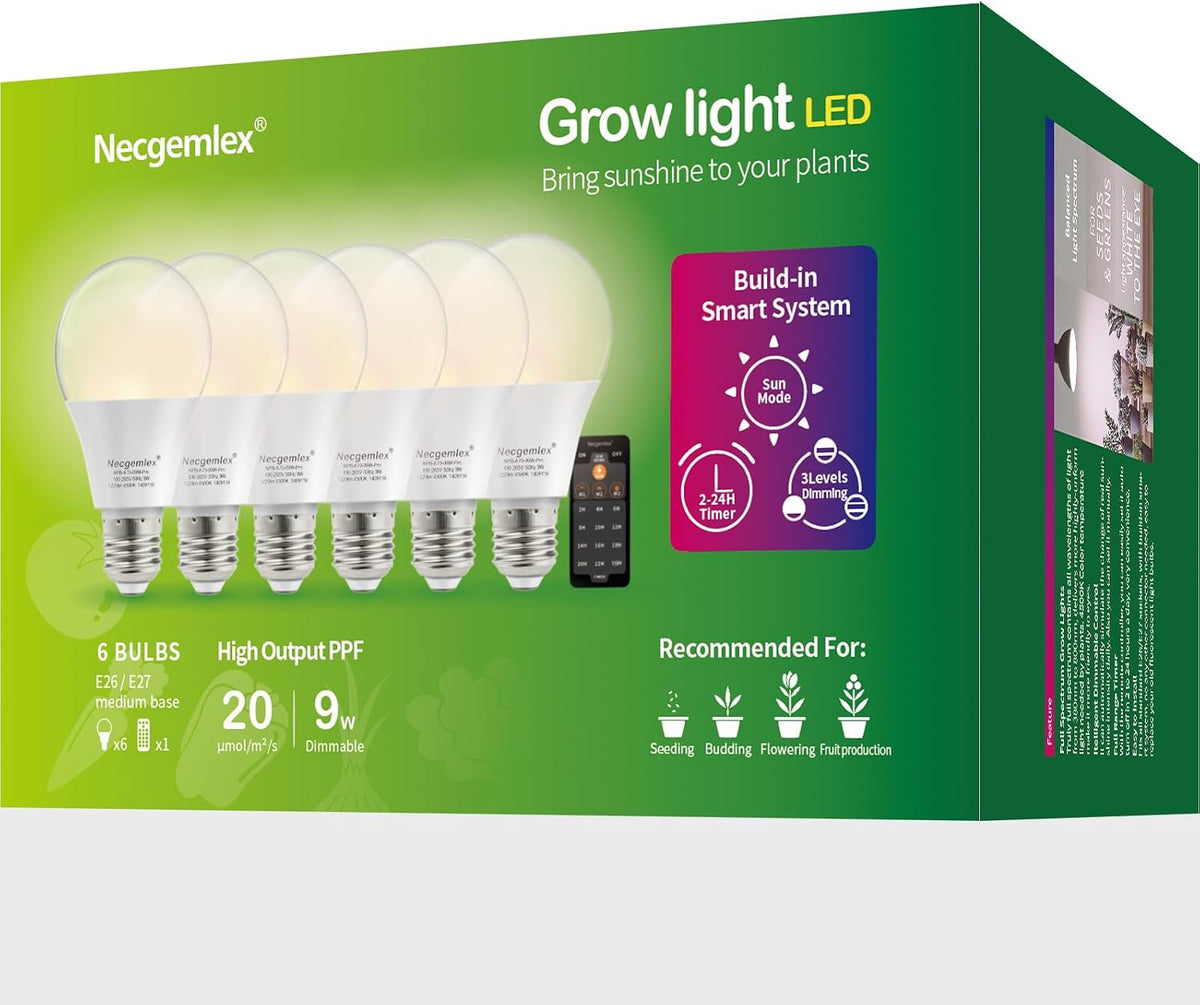 Smart Grow Light Bulbs for Indoor Plants, Programmable Timer and Dim