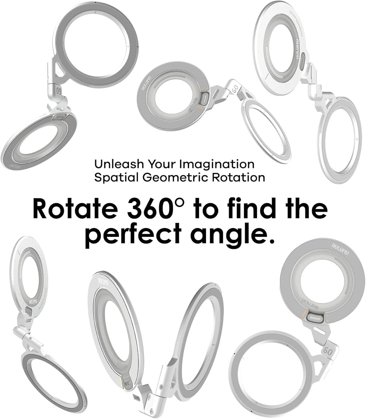 Aulumu G09 Magnetic Ring Grip | Omnidirectional Rotation | MagSafe Compatible | Aluminium Alloy Construction | Stable Dual-Sided Magnetic Attachment | Includes Handle Ring Phone Stand- Black